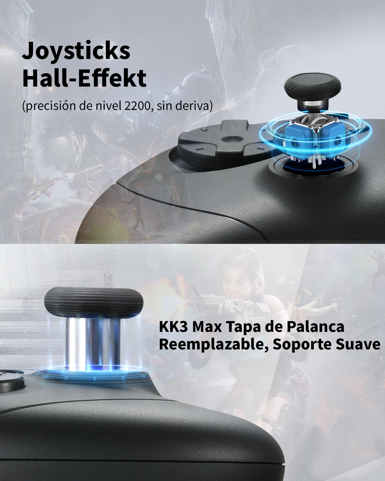 GuliKit Elves 2 Pro Mando Inalámbrico para Switch 1/2, PC, Android, iOS, Joysticks de Efecto Hall, Rotary Rumble, Giroscopio de 6 ejes, 20 Horas de Autonomía, D-Pad (Negro)