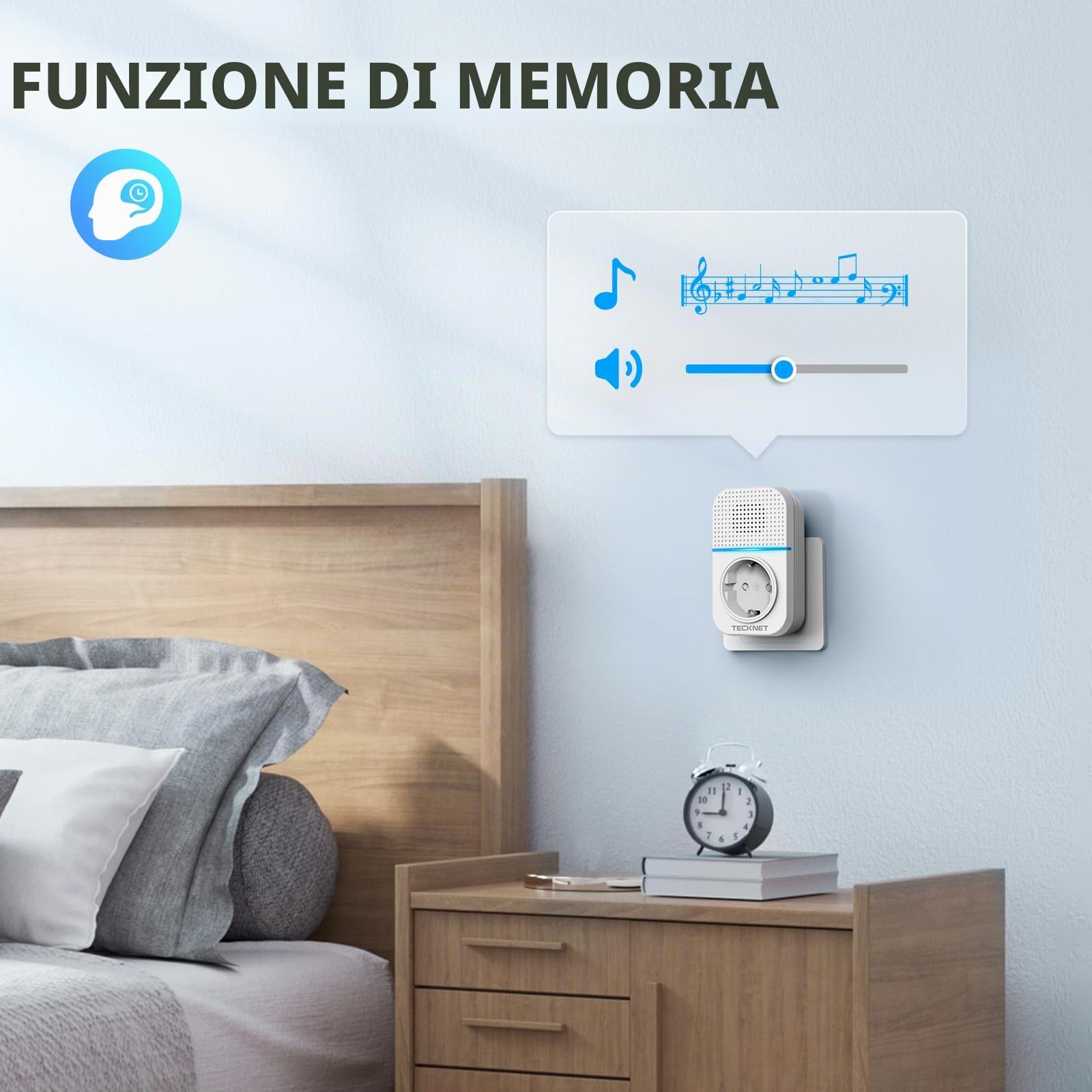 TECKNET Campanello senza fili 400 metri, impermeabile IP65 con funzione di ricarica e luce a LED, kit di 1 campanello, 2 ricevitori, 60 melodie 5 livelli volumi, per casa, ufficio, hotel