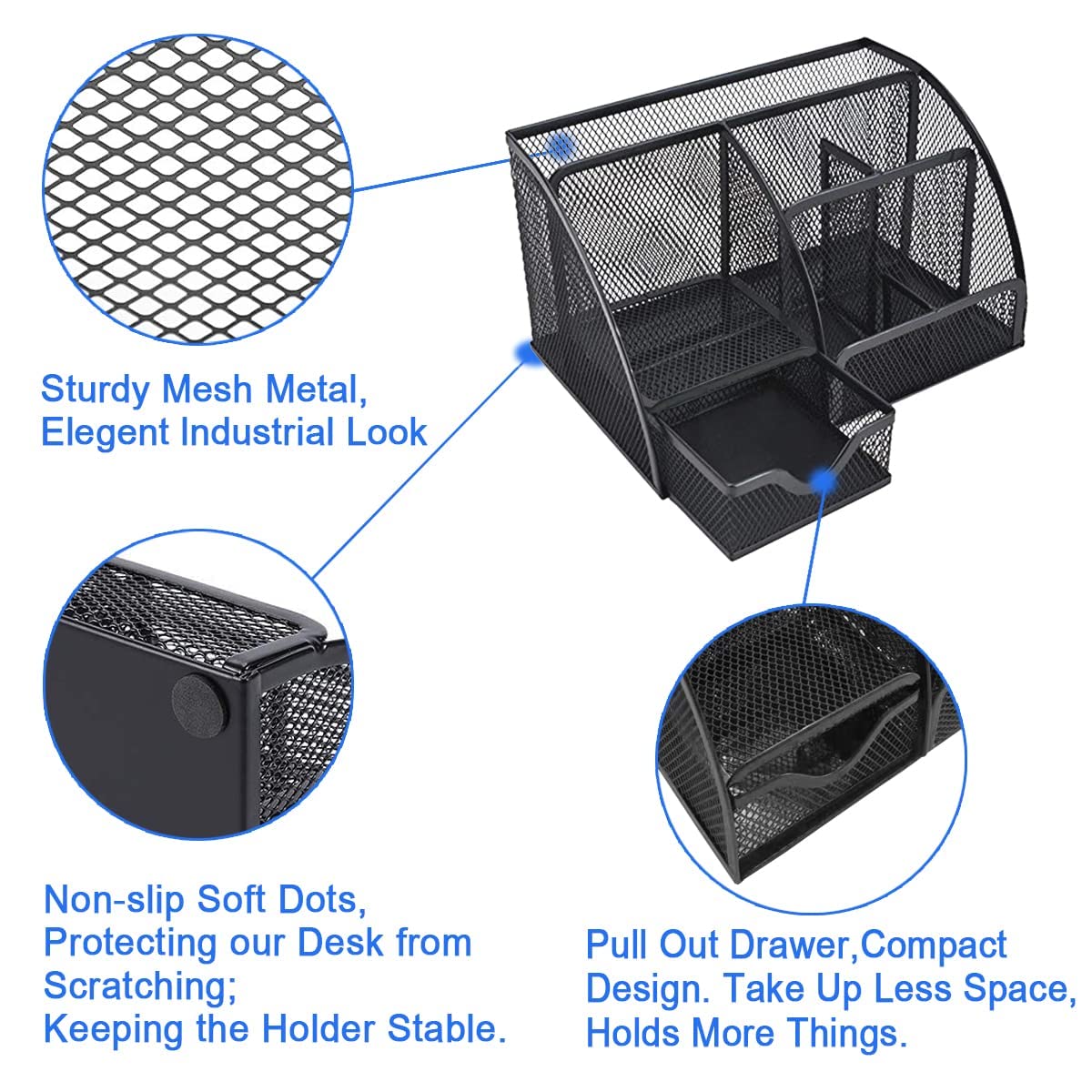 Schreibtisch Organizer,Mesh Metall büro organizer mit Stiftehaltern & Schublade, 6 Sortierfächer für stifte organizer.Schule und Zimmer - schreibtisch organizer schwarz