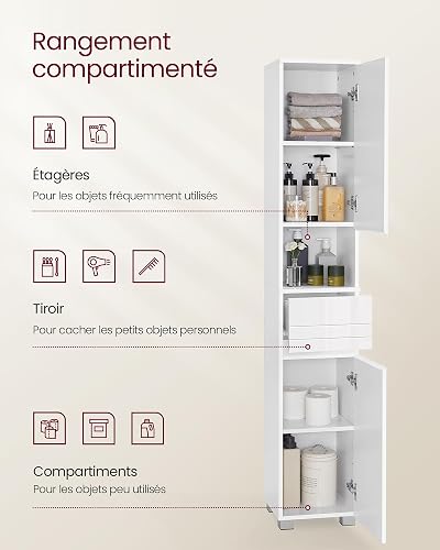 VASAGLE Bathroom Cabinet with Drawer, Adjustable Shelves, 30 x 30 x 170 cm - 3