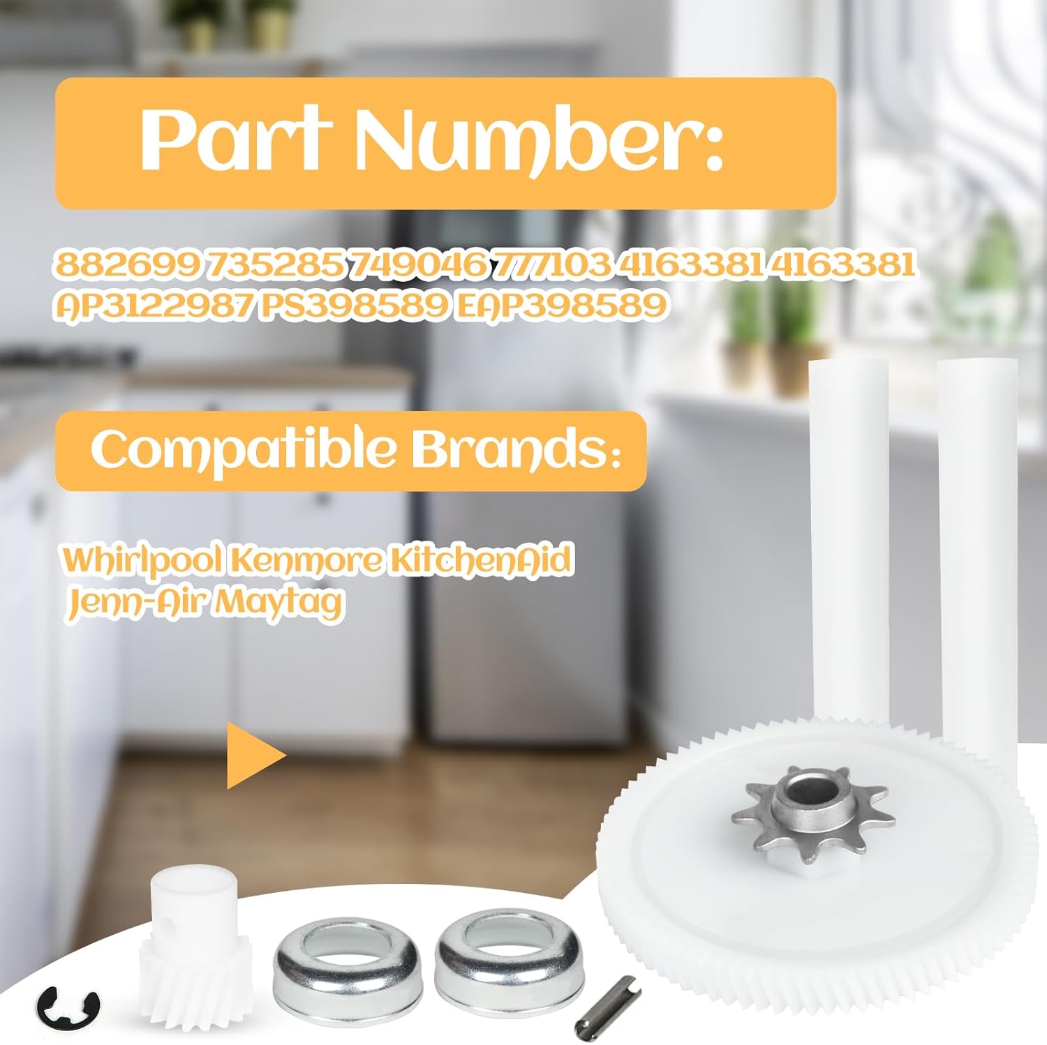 New Upgrade 882699 Drive Gear Kit, Trash Compactor Drive Gear Kit Compatible with Whirlpool, KitchenAid, Kenmore, Sears, Jenn-Air, Replace 735285 749046 777103 4163381 416338 882699