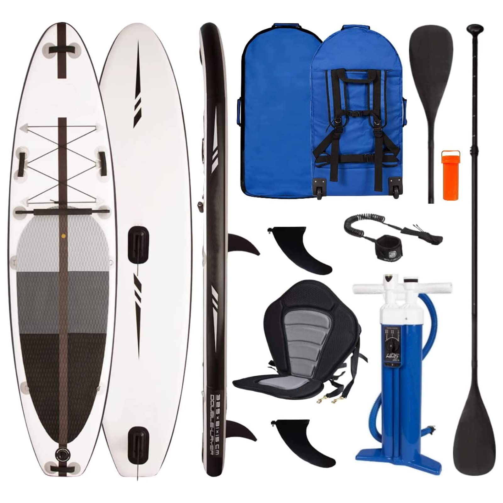 Tabla hinchables de Paddle Surf, Incluye Asiento de Kayak, Aleta Desprendible, Doble Remo Ajustable, Kit de Reparación,325 * 81 * 15cm