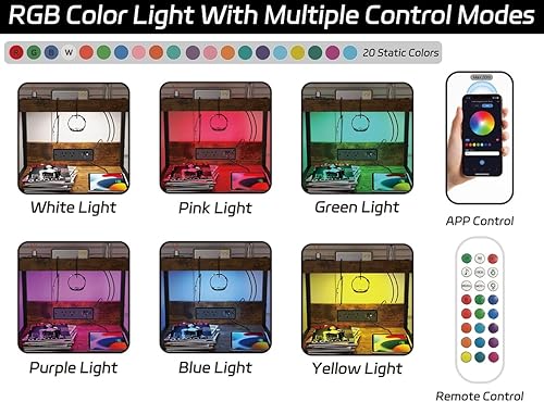 Miniatura 6 de Mesita de noche, mesita de noche con estación de carga y luces LED, 3 cajones con estante de almacenamiento y ganchos, mesa auxiliar alta para