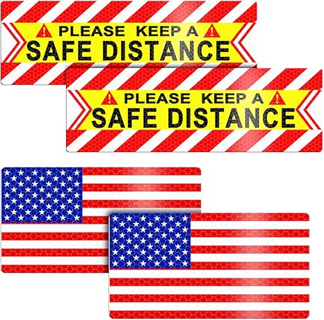 American Flag Car Reflective Magnetic Stickers, 4PCS Keep a Safe Distance Safety Warning Signs Sticker for Auto Window Bumper, Vehicle Exterior Decor, Universal for SUV Sedan Truck