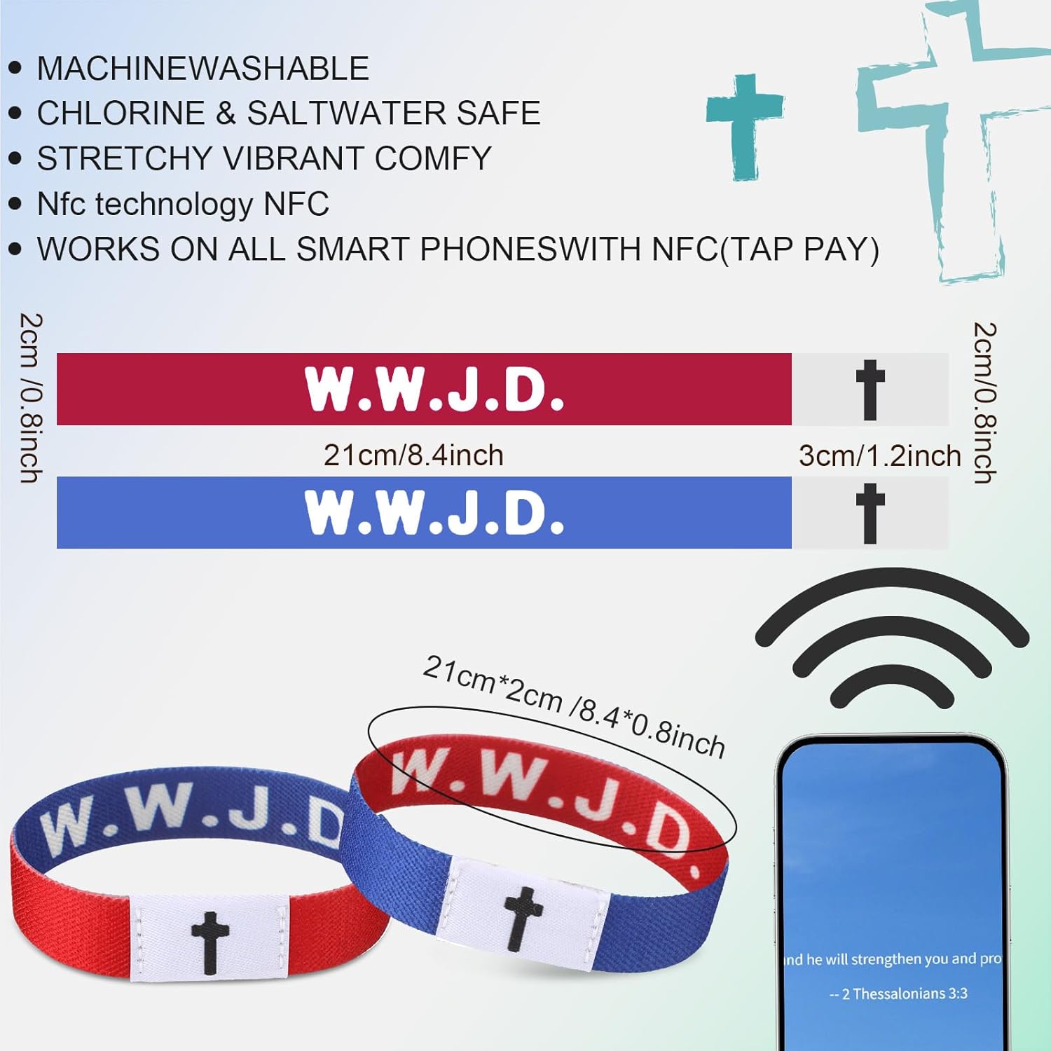 Landical 24 Pack NFC Bible Verse Bracelets Christian WWJD Scripture Wristbands for Women Men Tap-to-Read Devotional with Phone Faith Gifts for Baptism Wedding Graduation - Image 2