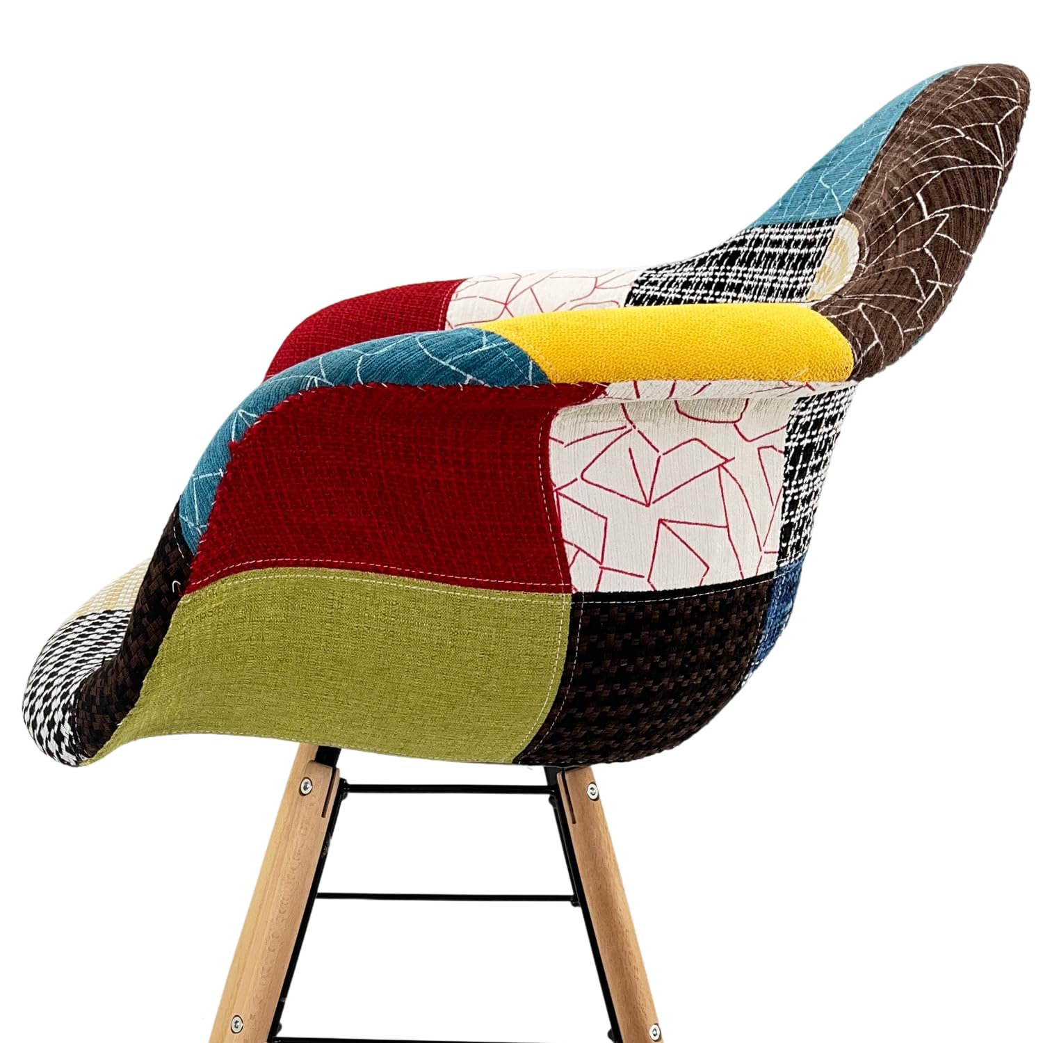 Marvin Poltrona Patchwork Relax Sedia Colorata Design In Tessuto Con Struttura Legno Di Faggio Schienale Braccioli Imbottita Per Soggiorno Studio Casa Salotto Camera