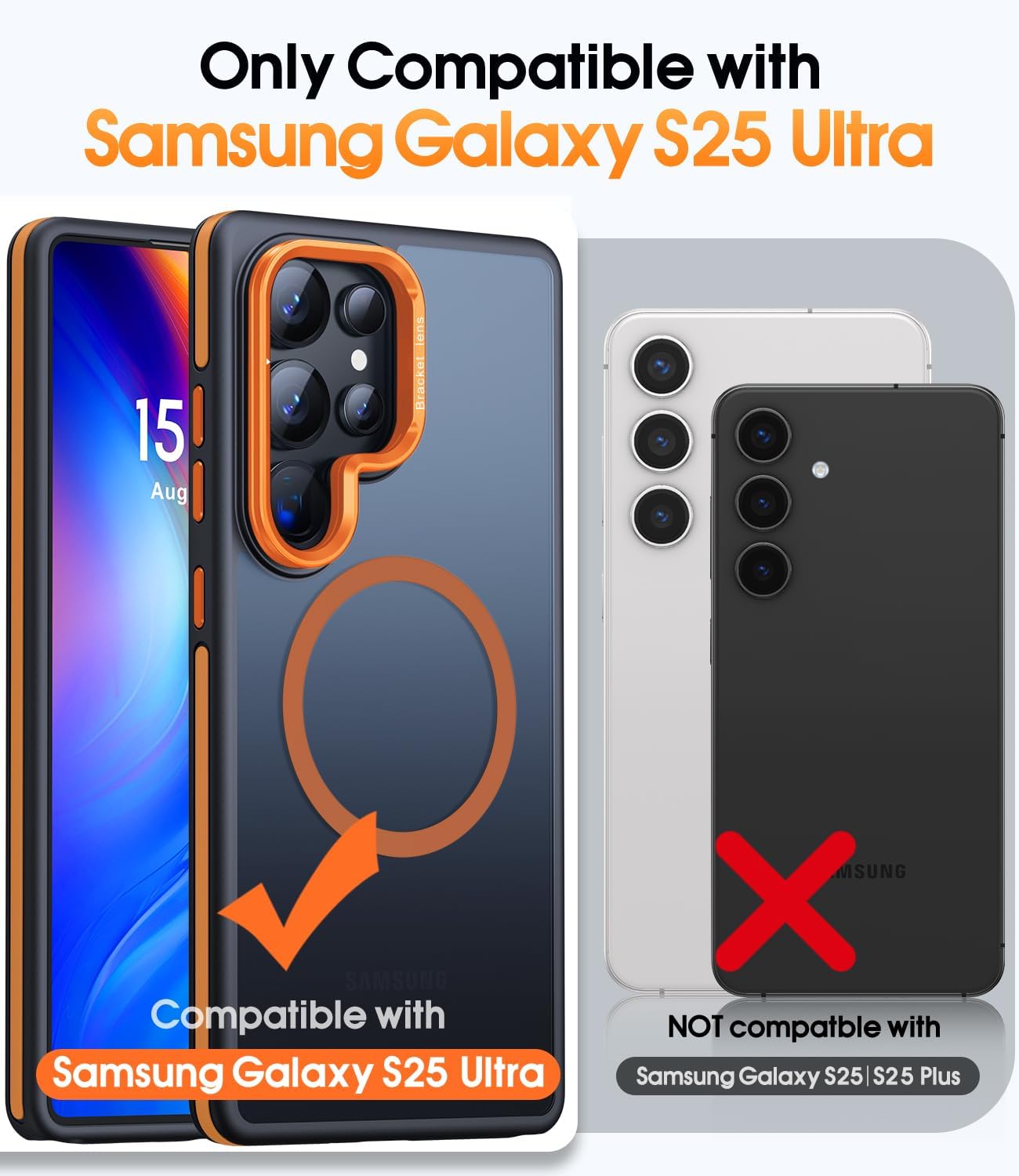 JAME for Samsung Galaxy S25 Ultra Case, [Compatible with Magsafe], [Military-Grade Protection], [with Camera Stand Guard] Shockproof Slim Fit Phone Case for Samsung Galaxy S25 Ultra Case, Orange - Image 2