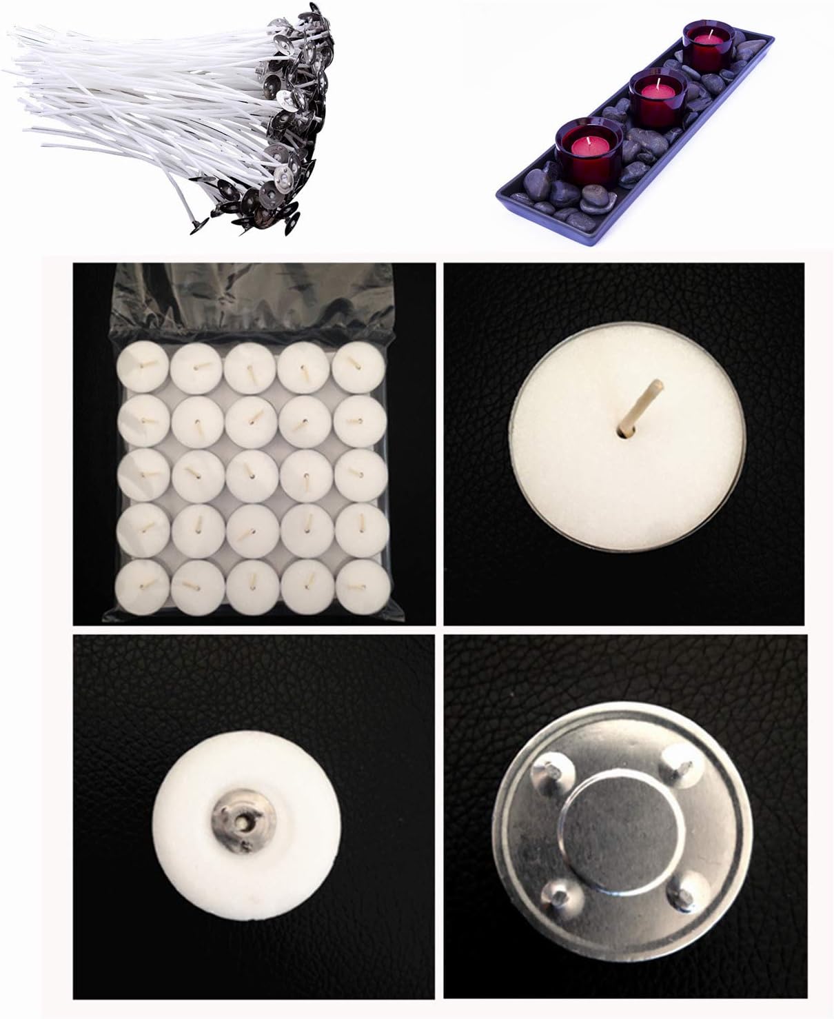 100Pcs 12cm/4.7" Pre Waxed Wicks with Sustainers for Candle Making