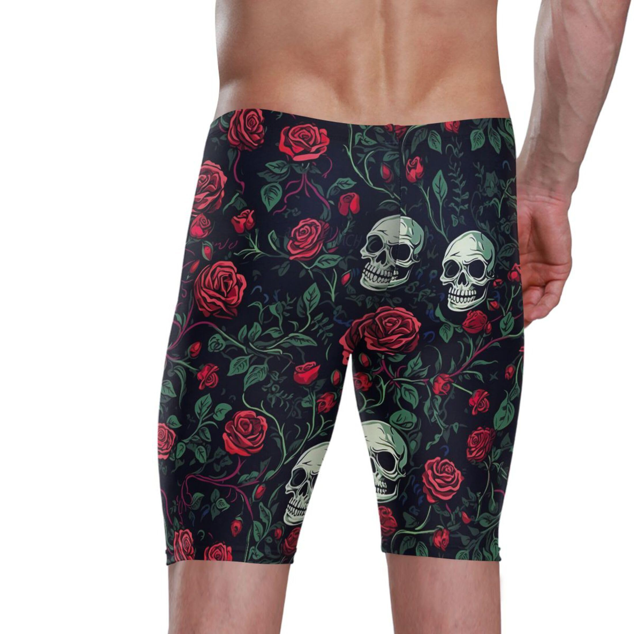 Sugar Skull Skeleton Gothic Flowers Mens Swim Jammers Swimsuit XL B0400674