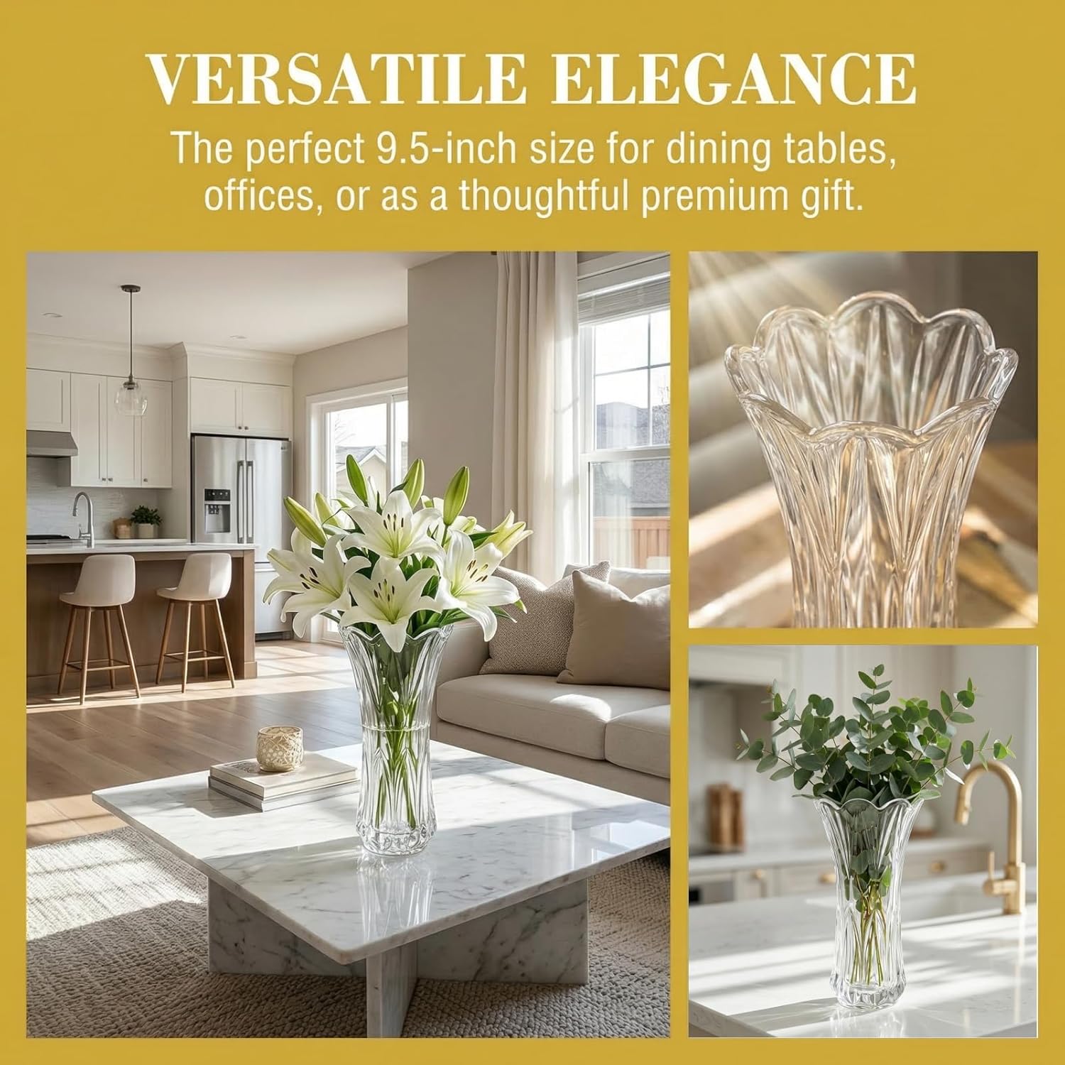 Pumtus 2 Pack Glass Flower Vases, 9.5 Inch Thickened Clear Phoenix Tail Vase, Decorative Modern Plant Vase for Centerpieces, Home Decor, Wedding, Party, Office