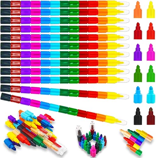 12 Pcs Rainbow Stacking Crayons,Buildable Stackable Crayon for Kids Drawing,Party Favor,Children's Day Gifts,School Supplies,12 Colors