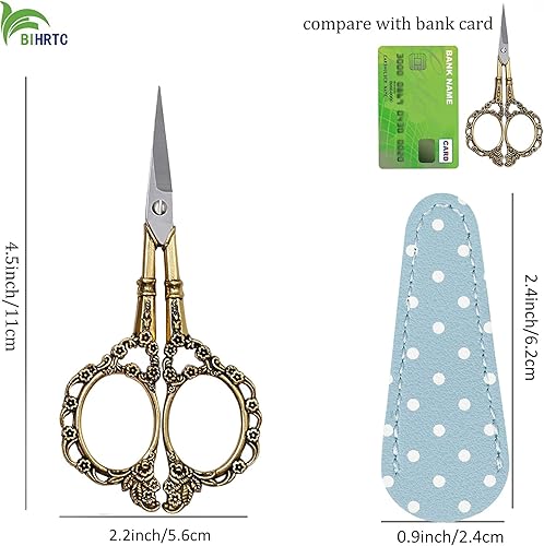 Miniatura 2 de BIHRTC Tijeras de costura pequeñas de 4.5 pulgadas con estuche de cuero, tijeras de acero inoxidable con punta afilada, tijeras vintage, tijeras de