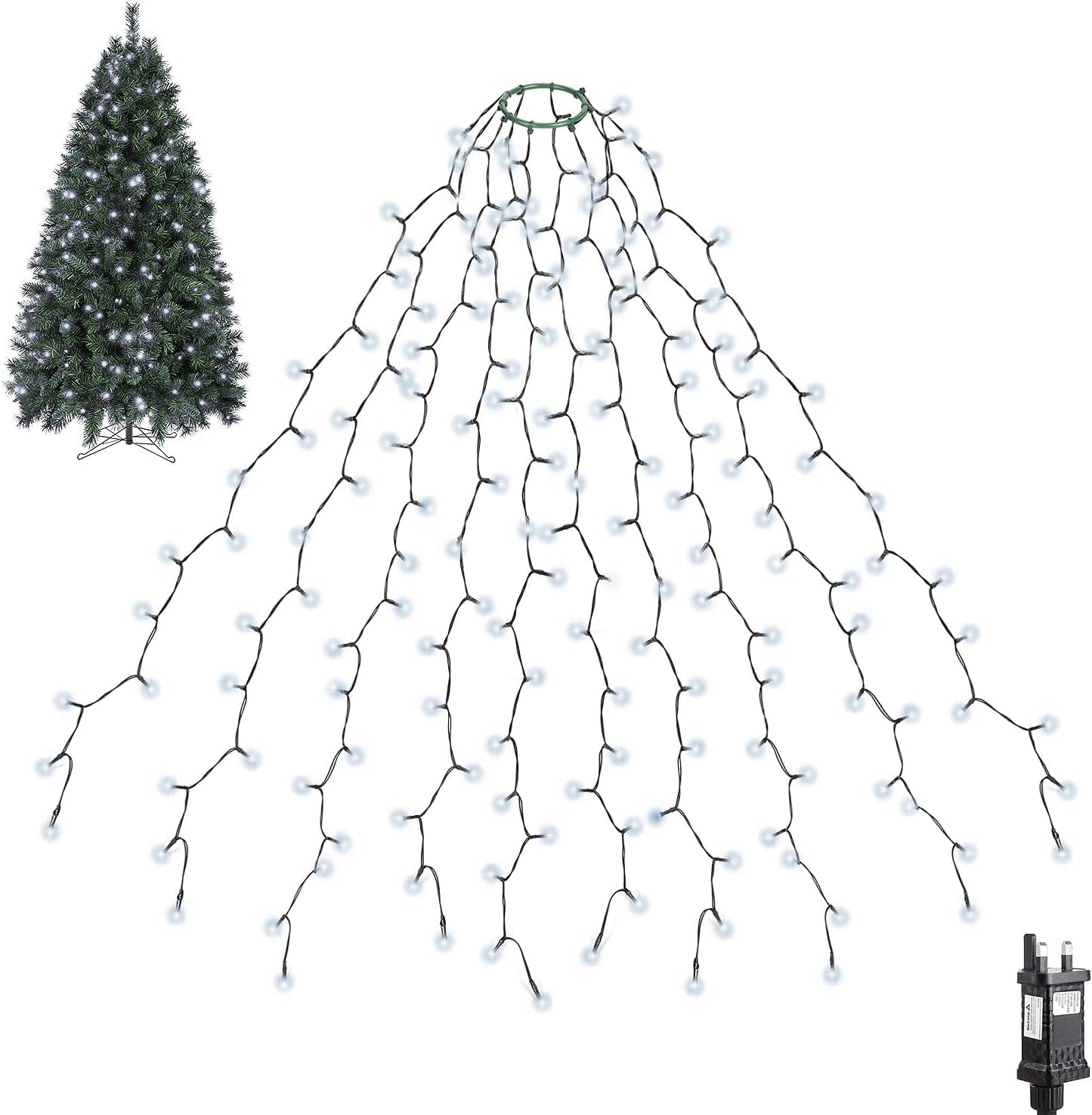 SALCAR Christmas Tree Lights, 2m x 8 Strands 280 LED Fairy Lights for 6-8ft Christmas Tree, Easy to Install, Indoor & Outdoor Decoration, 8 Modes, Warm White (Warm White, 2m) (Cold White, 3m) — image 1