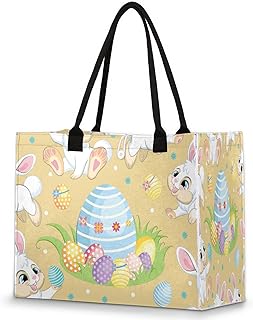 Bolsa feminina - Ovo de Páscoa reutilizável sacolas de compras de supermercado com alças coelho grande bolsa de praia bolsa de ombro bolsas de trabalho bolsas de mão resistentes para praia, compras, trabalho, viagens, Multicolor