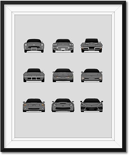 Miniatura 6 de Custom Car Posters Póster hecho a mano compatible con Chevy Corvette Generations - Arte de pared impreso para decoración de la evolución del