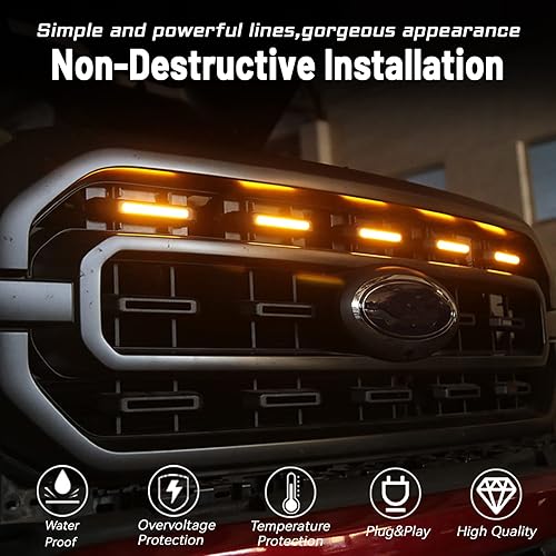 Miniatura 4 de Juego de 5 luces LED ámbar para parrilla delantera, accesorios compatibles con arnés de cableado deportivo 2021 2022 2023 F150 XLXLTXLT