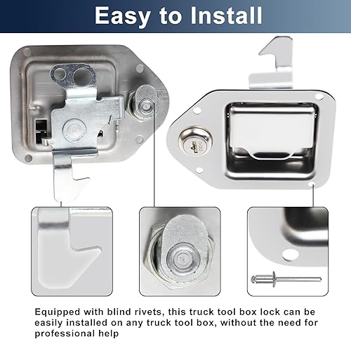 Miniatura 3 de Truck Tool Box Latch Stainless Steel Toolbox Paddle Lock Replacement Handle 4-3/8inch x 3-1/4inch Paddle Keys for Truck, RV, Trailer, UTV, ATV Box