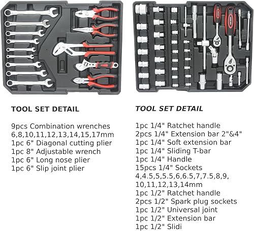 Miniatura 4 de Kit de herramientas para el hogar, 899 piezas, kit de herramientas de reparación de automóviles para el hogar con caja de herramientas rodante,
