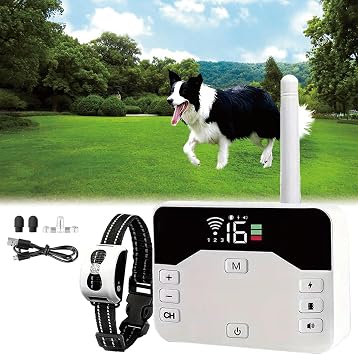 Wireless Dog Fence, Electric Dog Fence & Remote Training Collar, Vibration & Shock, IP67 Waterproof Rechargeable, Covers up to 856-Acre, Pet Dog Boundary Containment System,for1dog