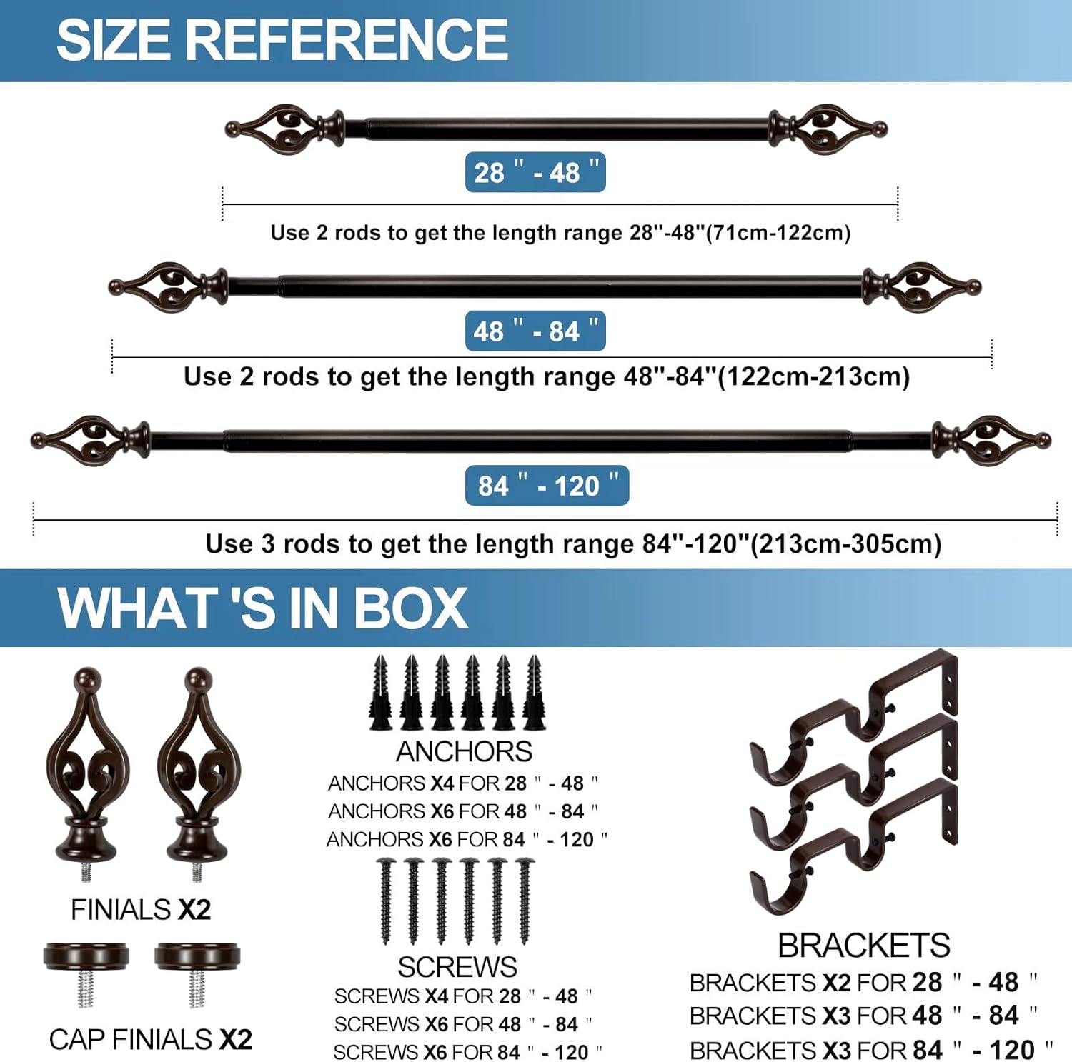 Urbanest Portia Flat Button 1" 3/4" Double Drapery Curtain Window Rod Set - 84" to 120", Bronze