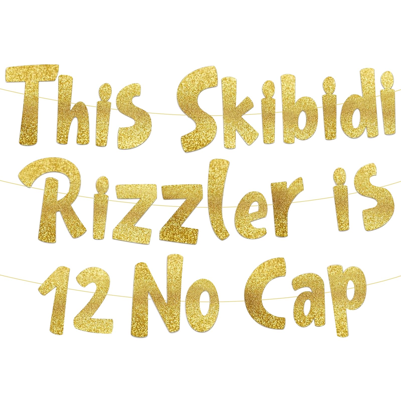 MYHOGOOD This Skibidi Rizzler Is 12 No Cap Banner, Golden Glitter 12th Birthday Party Decorations for Teenagers Party Favors and Supplies,12th Birthday Banner(Golden,12 years old)
