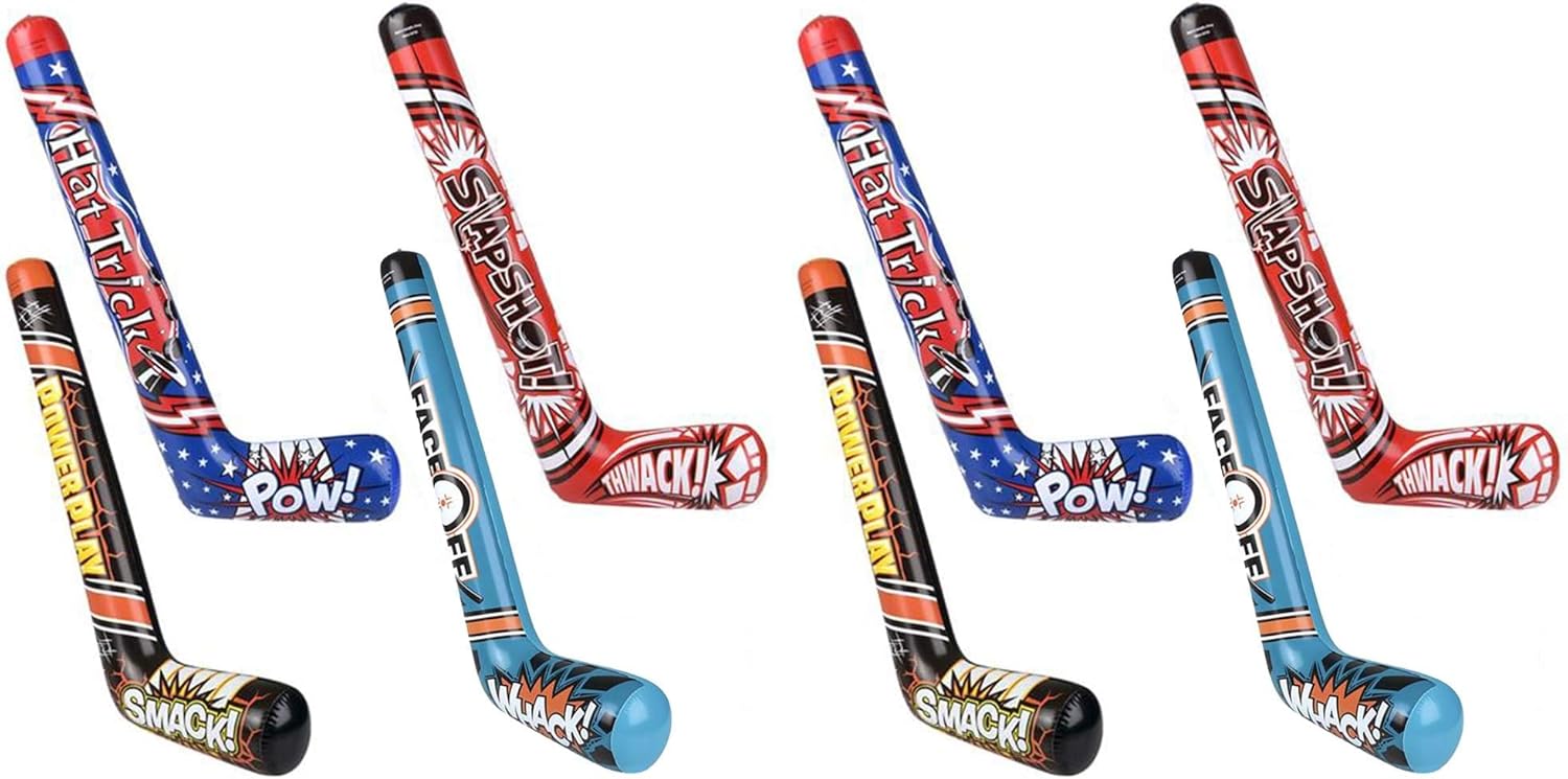 ArtCreativity Hockey Stick Inflates, Set of 4, Inflatable Hockey Party Decorations, Fun Assorted Designs, Sports Birthday Party Favors, Unique Pool Toys for Kids, Cool Boys’ Room Decor (Pack of 2)