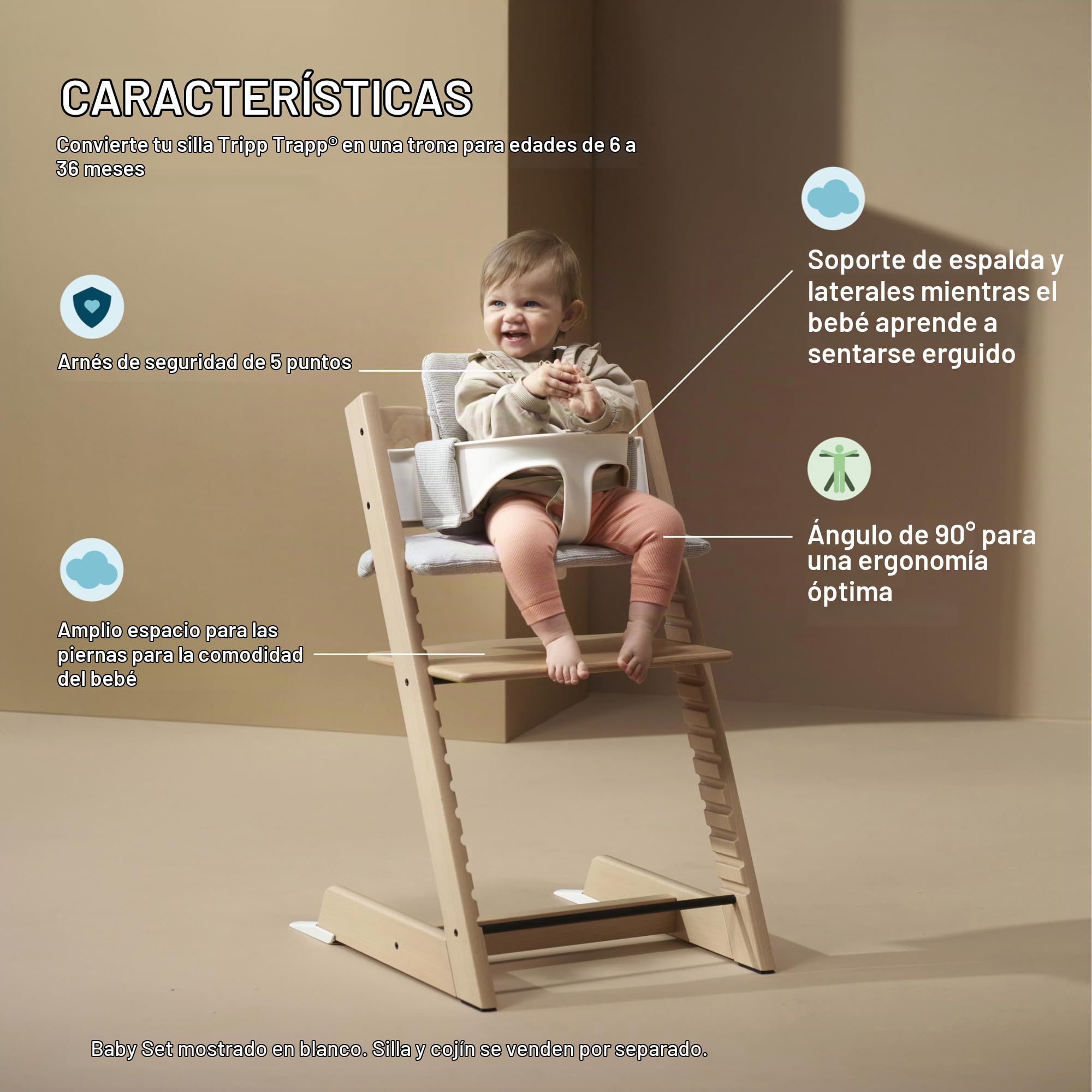 Tripp Trapp Baby Set 2 de Stokke, Blanco - Versión 2024 - Edad 6-36 meses - Convierta la silla Tripp Trapp en una cómoda trona