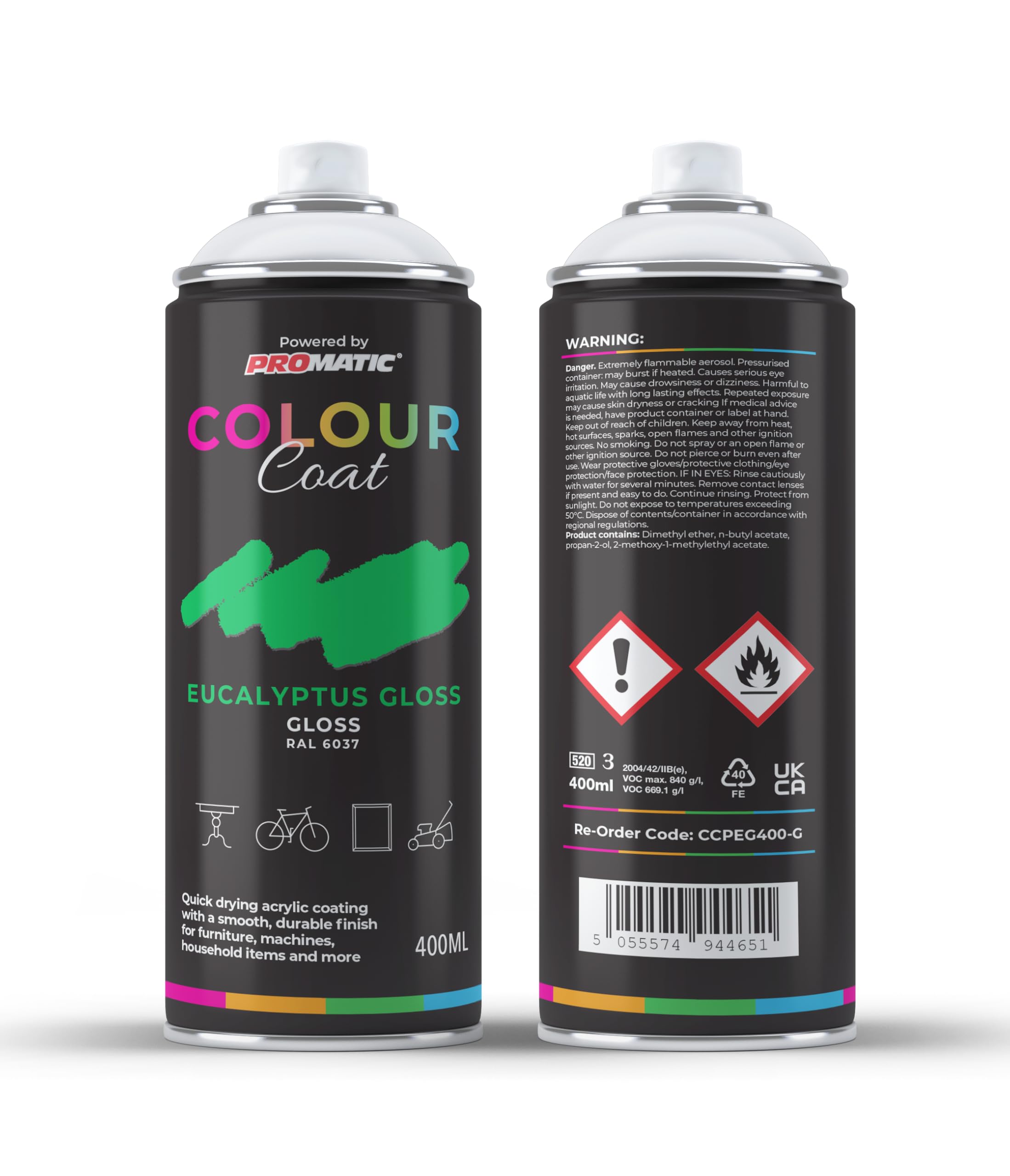 Colour Coat Eucalyptus Pure Green Gloss Pro-Matic Ral 6037 Aerosol Spray Paint 400Ml (1)