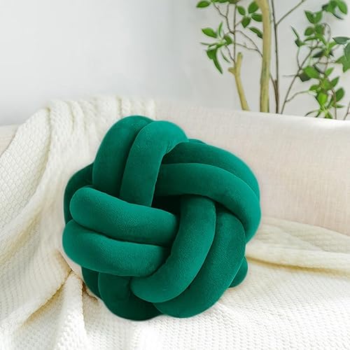 huraty Cojín de nudo hecho a mano, almohada de nudo de felpa suave, almohada decorativa, cojín redondo de bola (verde esmeralda, 11 pulgadas)