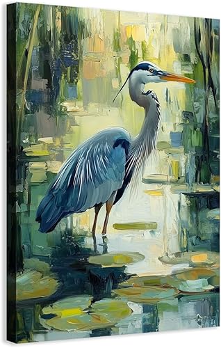 CCWACPP Heron Wall Art Coastal Crane Picture Blue Heron Wall Decor Heron Bird Ar