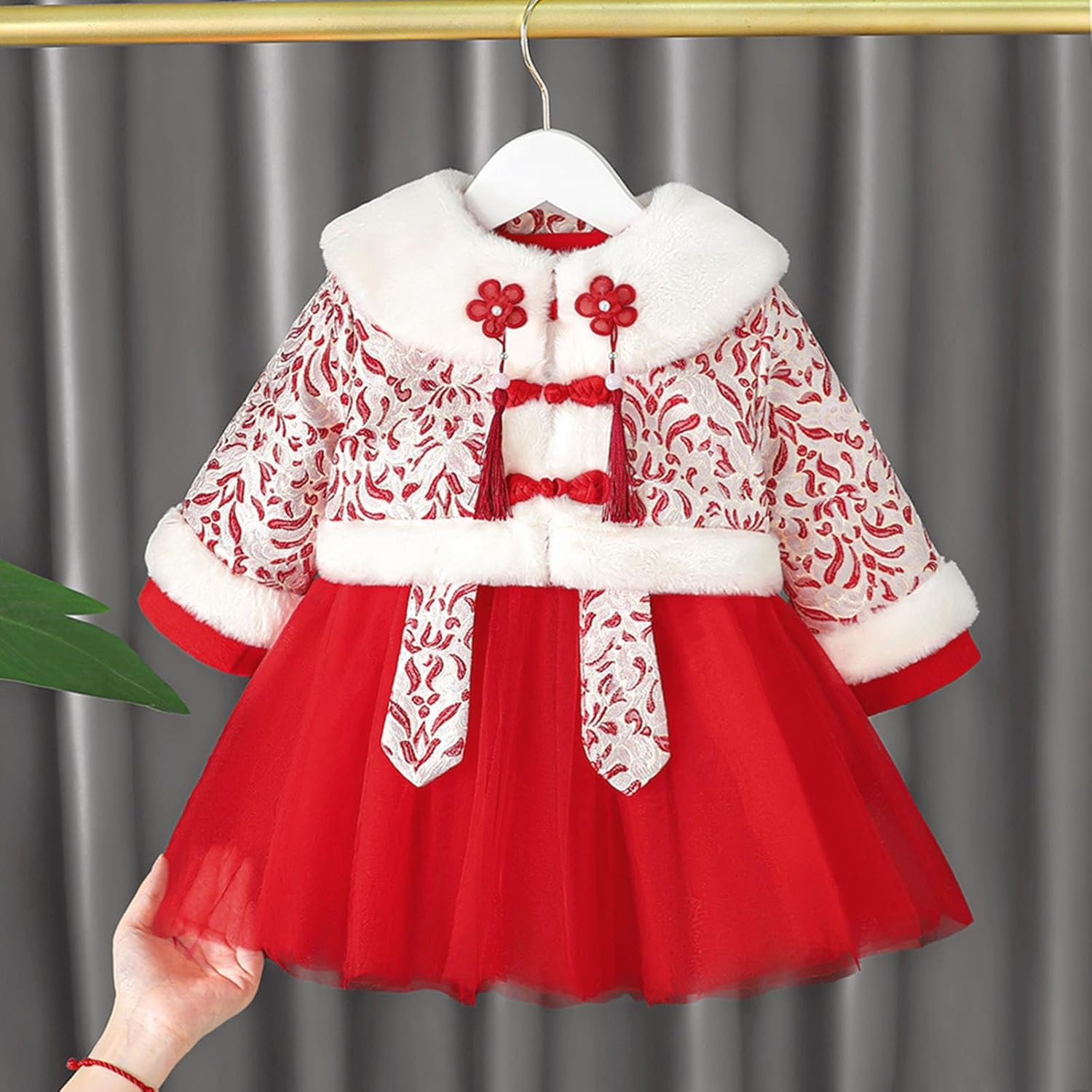 キッズ子供女の子長袖新年コートドレス厚みのある暖かいドレス 2 個衣装