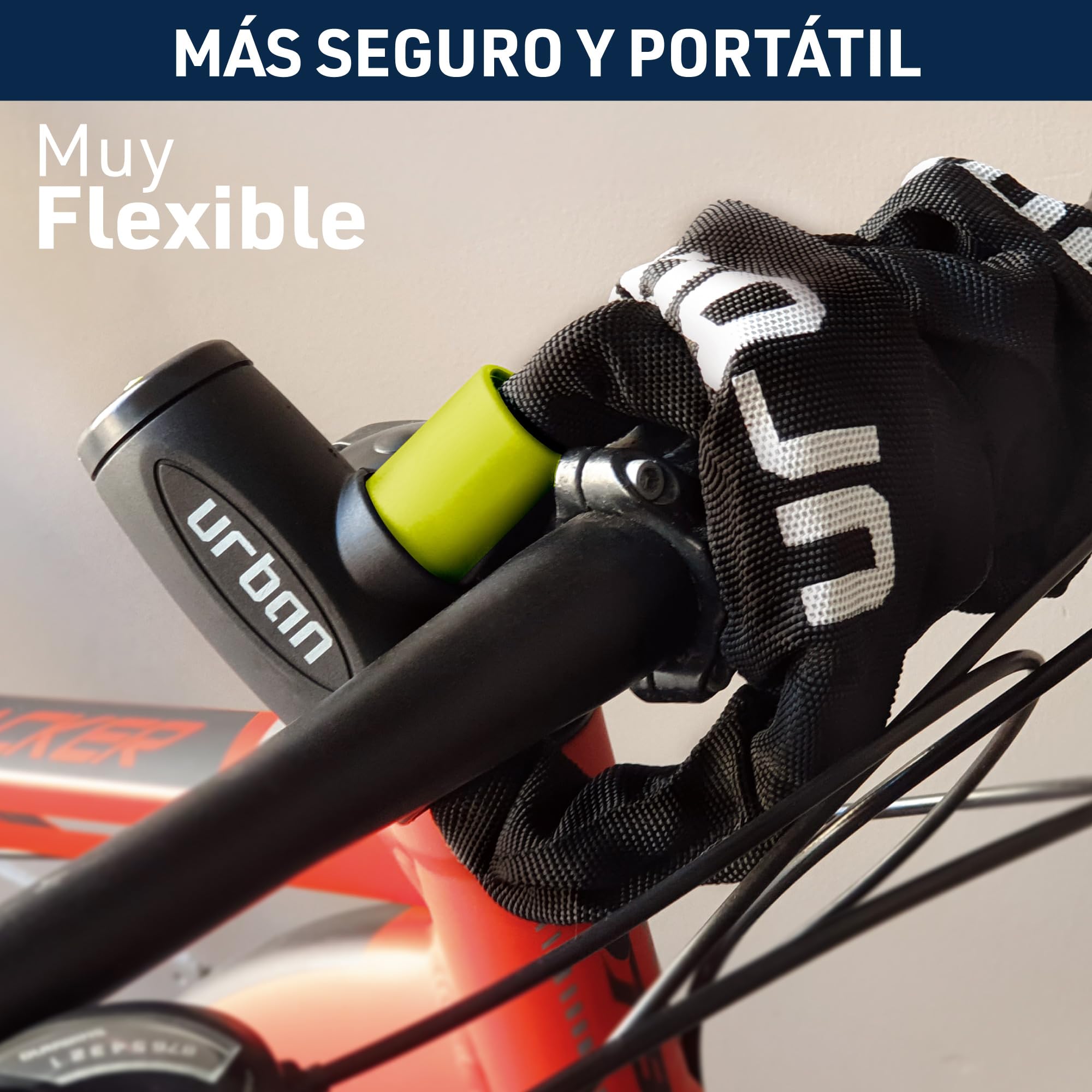 URBAN XK170 Candado Bicicleta Antirrobo, Cadena 170cm de ø8mm Acero Endurecido Cerradura Alta Seguridad, Más Longitud Más Opciones Fijación, Antirasguños, Antirobo Versátil para Bici, Moto o Scooter