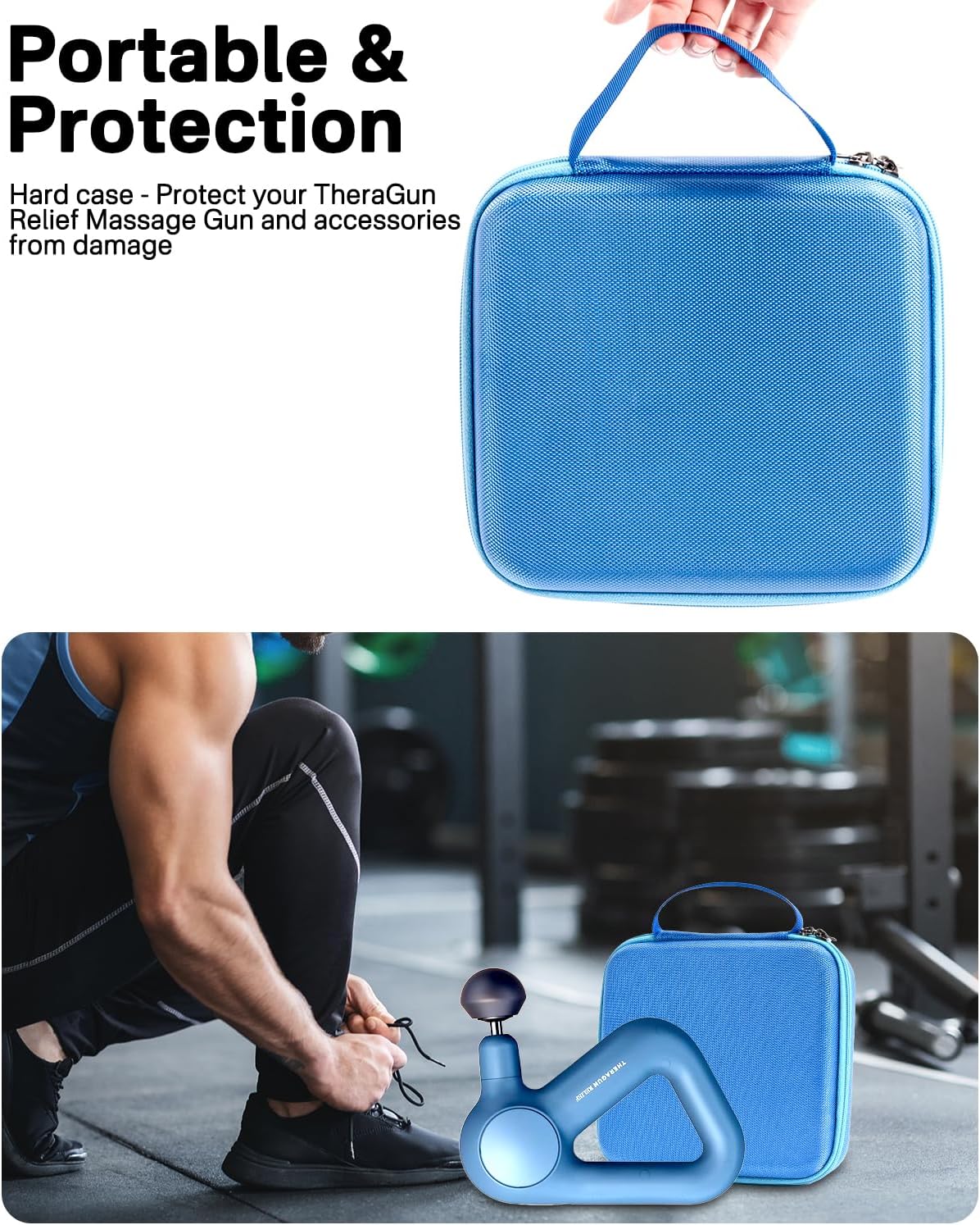 RAIACE Massage Gun Case, Hard Travel Storage Case Compatible with TheraGun Relief Percussion Massage Gun Device, Carrying Bag with Mesh Pocket for Cables and Other Accessories. (Case Only) - Blue
