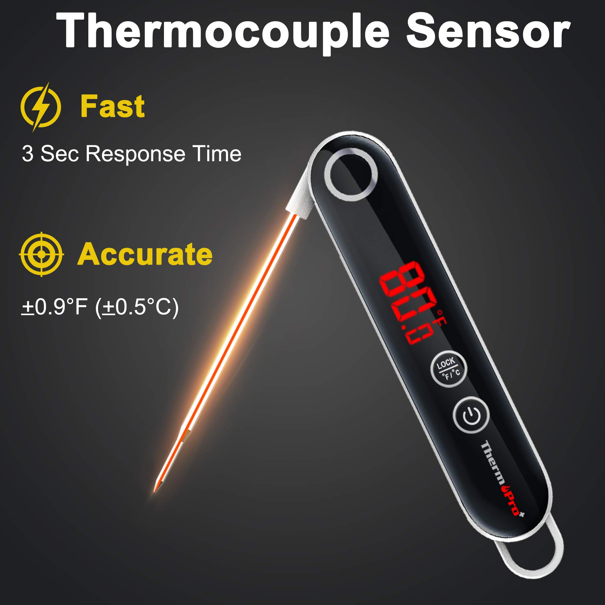 ThermoPro TP18 Termómetro Cocina Digital Ultrarrápido Termómetro de Termopar Profesional con Lectura Instantánea de 3s para Cocinar Alimentos Carne Aceite Barbacoa Comida Leche Agua
