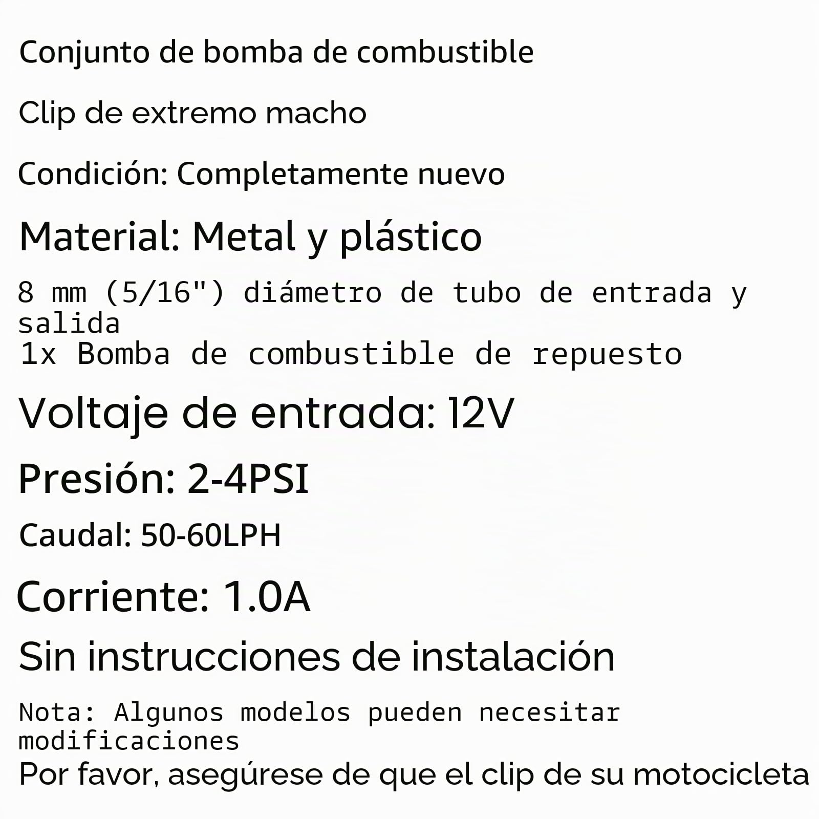 Topteng Bomba de Combustible eléctrica 8mm Apto para Yamaha Virago XV Apto para FZR 400 Apto para XV535 Apto para FZX250 Apto para FZR600 Apto para FZX750