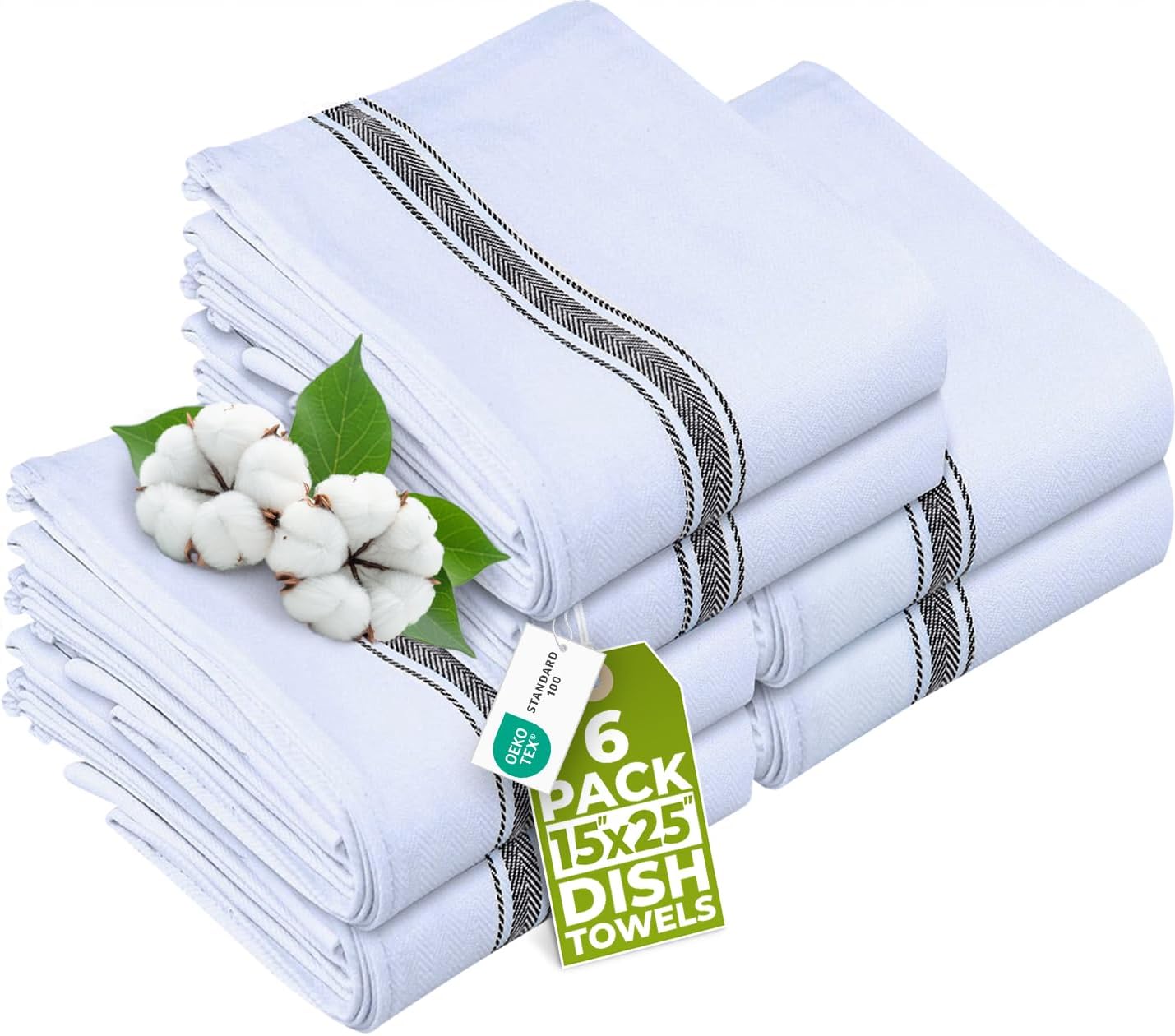 Utopia Towels Black Dish Towels [6 Pack - 15 x 25 Inches] 100% Ring Spun Cotton Highly Absorbent & Reusable Cleaning Bar, Tea, Kitchen and Dishcloths Set - 200 GSM
