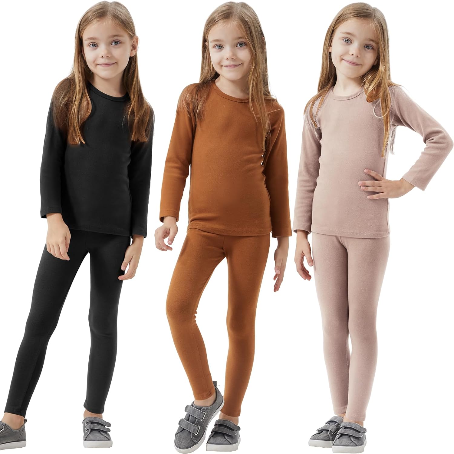 Silkfly 3 Set Kids Cotton Thermal Underwear Soft Cotton Boys Girls Winter Long Underwear Toddler Base Layer Top Bottom