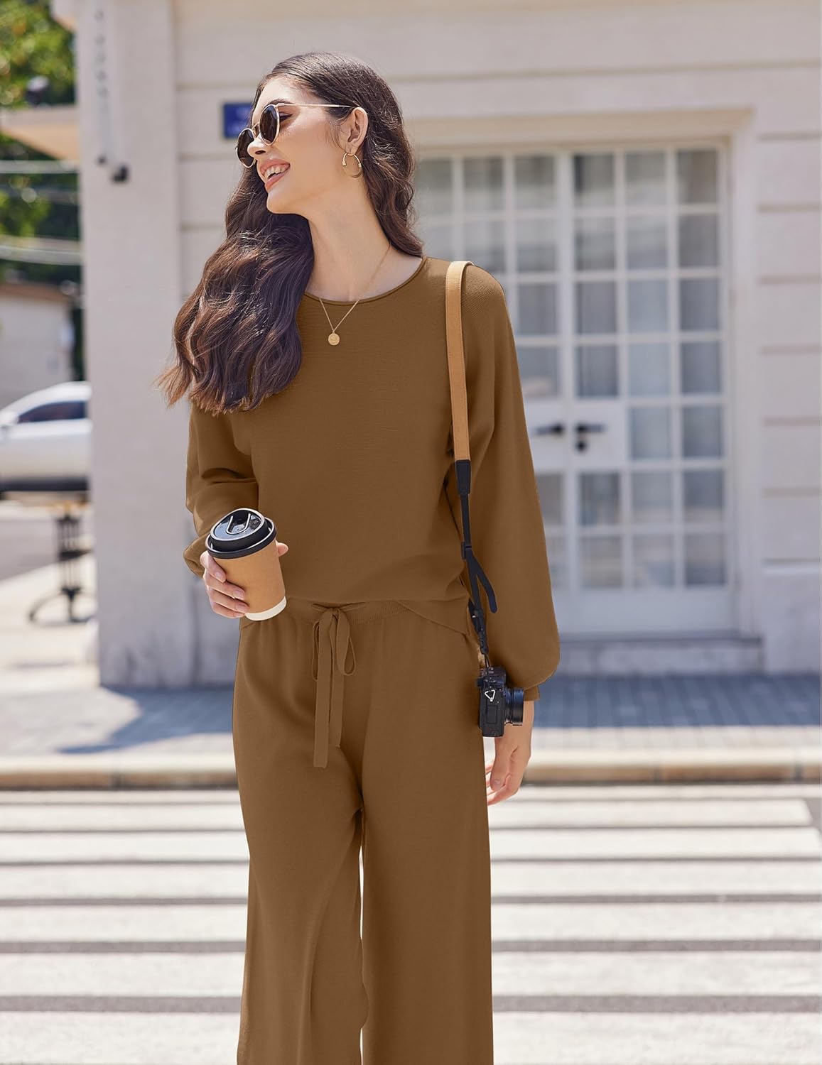 Ekouaer Knit Lounge Sets for Women 2 Piece Cozy Long Sleeve Pullover Sweater Top and Wide Leg Pants Set Pajamas Outfits - Image 2