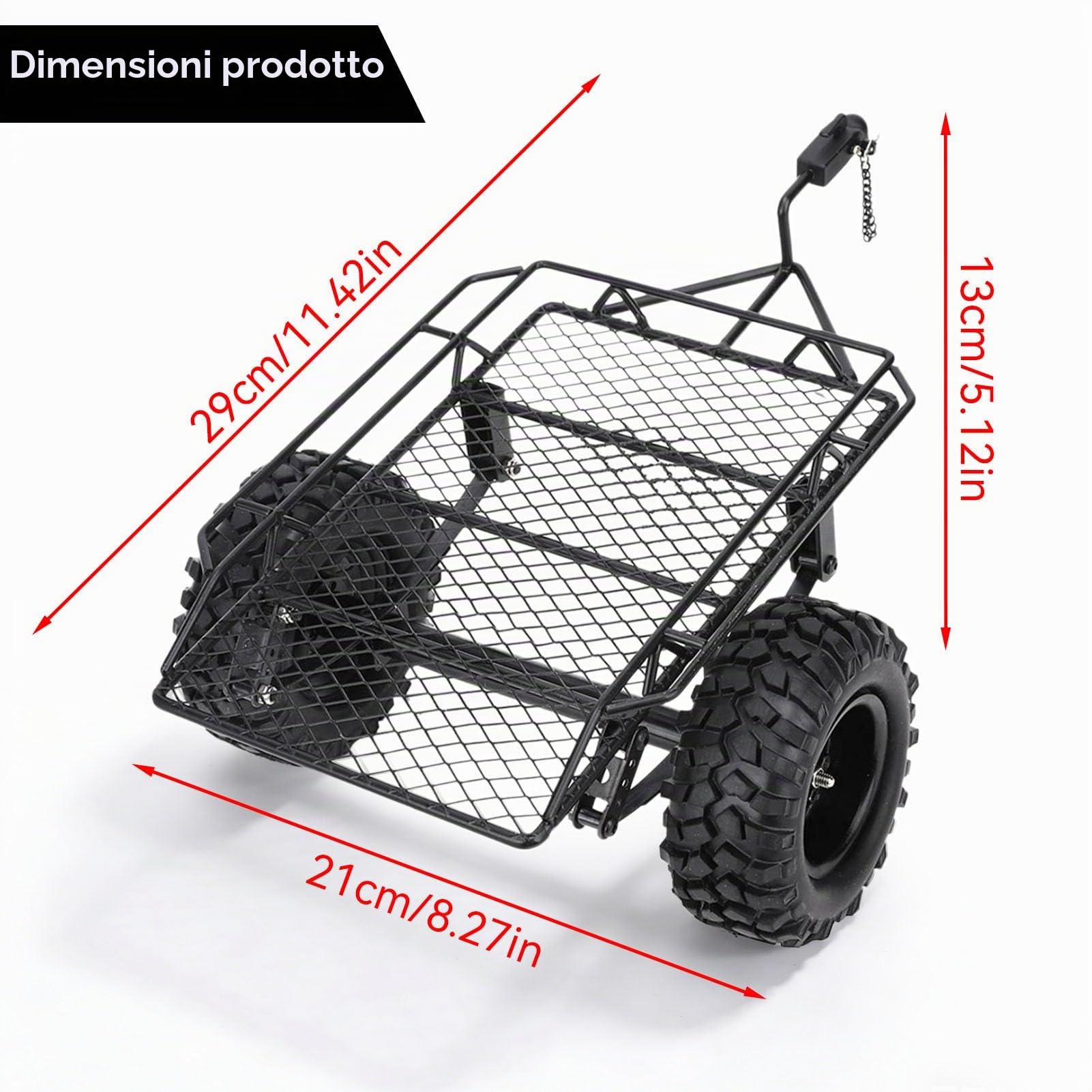 Rimorchio RC, rimorchio Benna RC in Metallo Simulazione Auto da trascinamento Mini rimorchio Nero Trasporto Dietro l'auto per TRX4 D90 SCX10 CC01 1/10 Parti Fai da Te