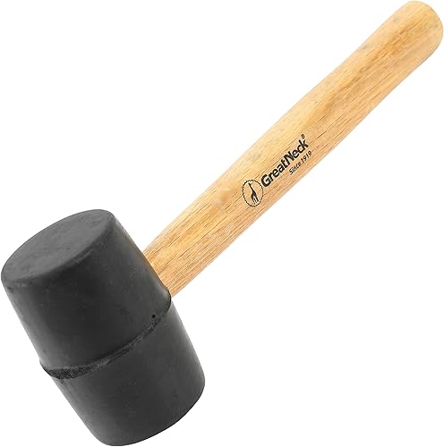GreatNeck RM8 - Martillo de goma, martillo de goma, mazo con mango de madera dura, seguro para superficies para trabajos de madera, automóviles y
