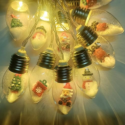 Miniatura 9 de Luces LED de Navidad de 6.8 pies, luces LED de globo de nieve, 10 bombillas Edison inastillables, funciona con pilas, con temporizador remoto,