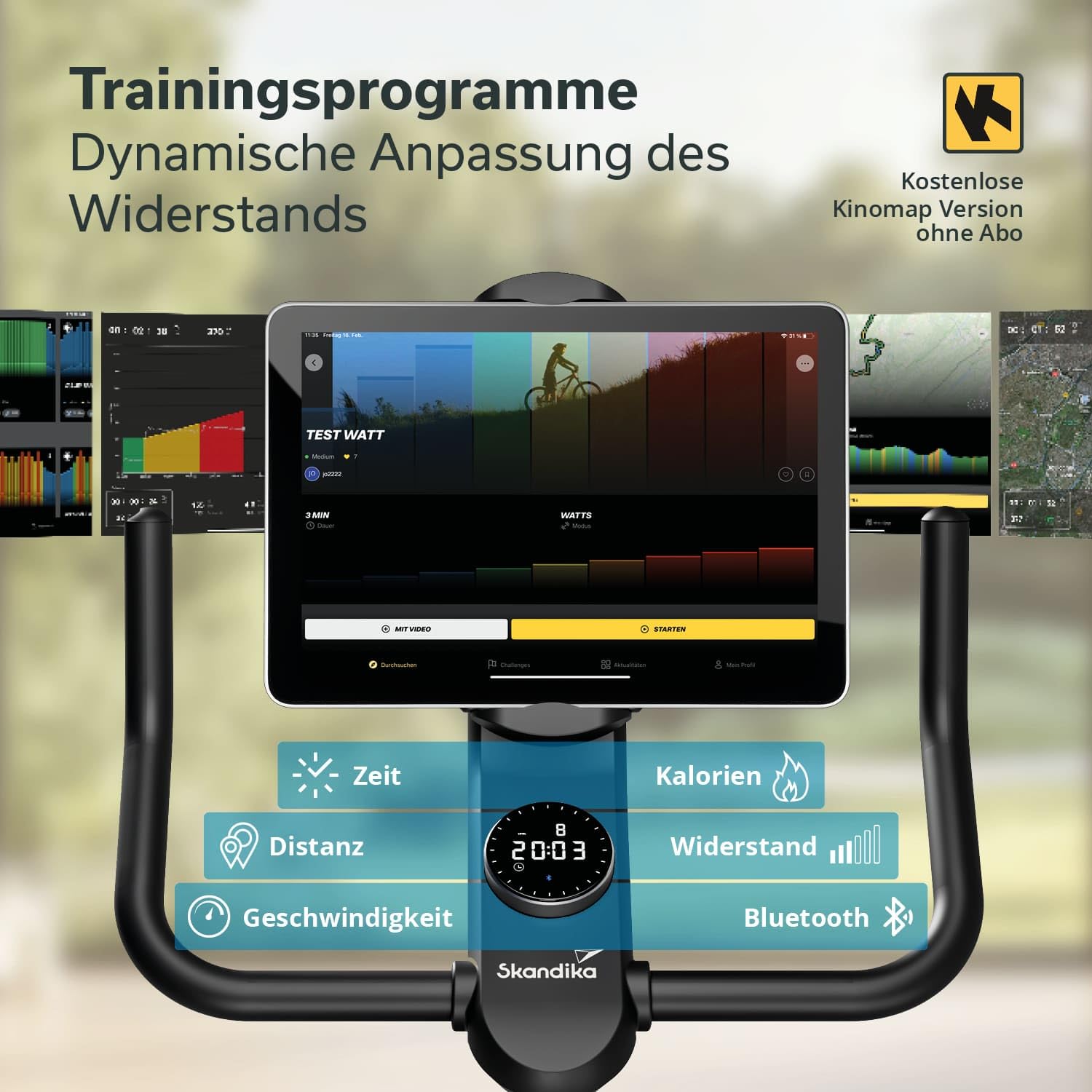 Skandika Heimtrainer Fahrrad Cykling P10/P12-H | 32 Stufen, Magnetbremssystem, 12 kg Schwungmasse, App Steuerung mit Kinomap, Hometrainer Fahrrad für Zuhause | Indoor Bike, Fitnessfahrrad, Trimmrad