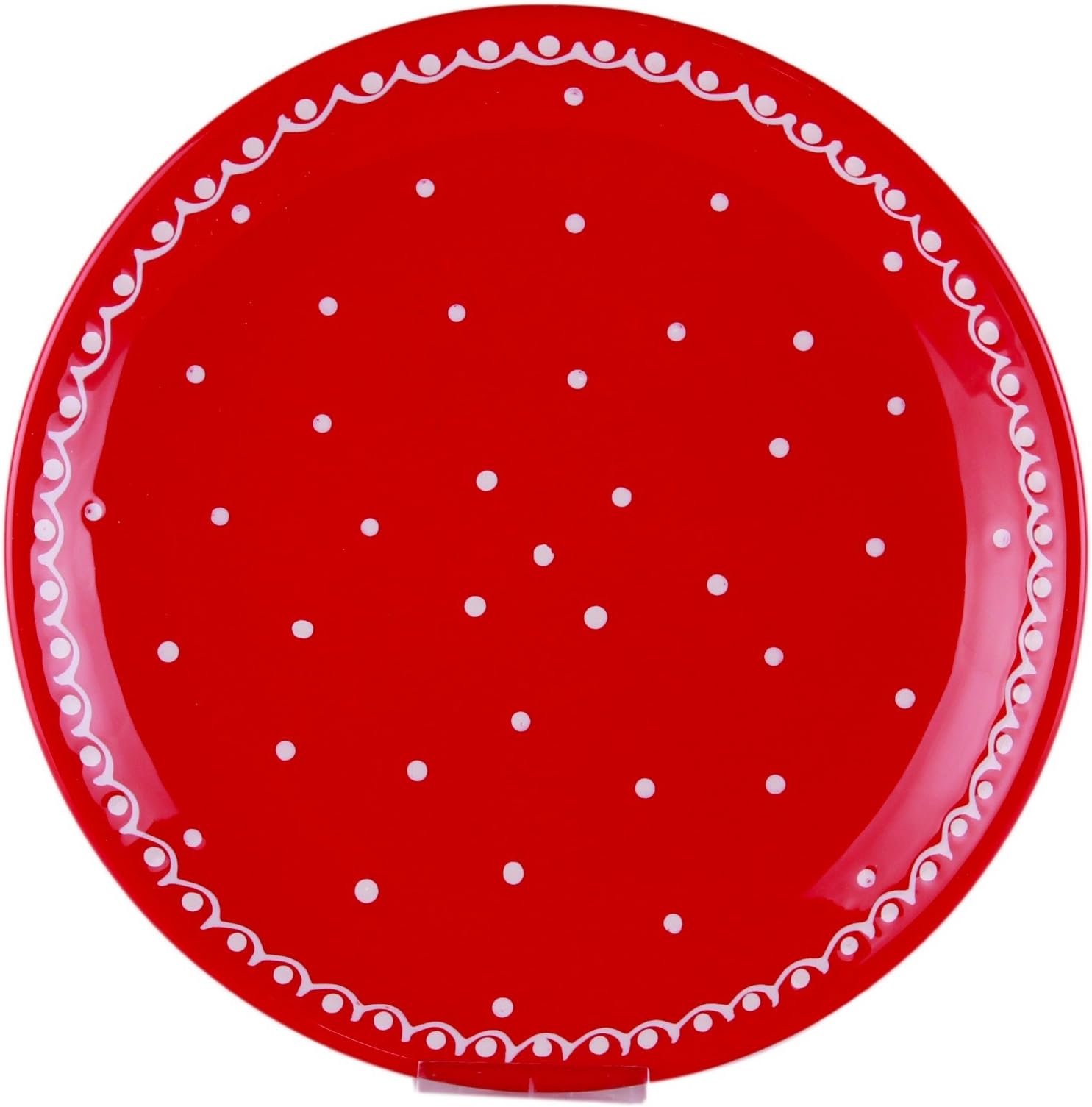 Hand painted ceramic plate/Dessert/Side Plate Red with Small White Polka Dot with Lace Edge (19 cm)