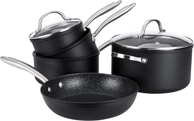 Prestige Scratch Guard Non Stick Pots and Pans Set of 5 with Frying Pan, Stockpot & 3 Piece Saucepan Set - Induction Suitable, Dishwasher Safe, Scratch Resistant Cookware