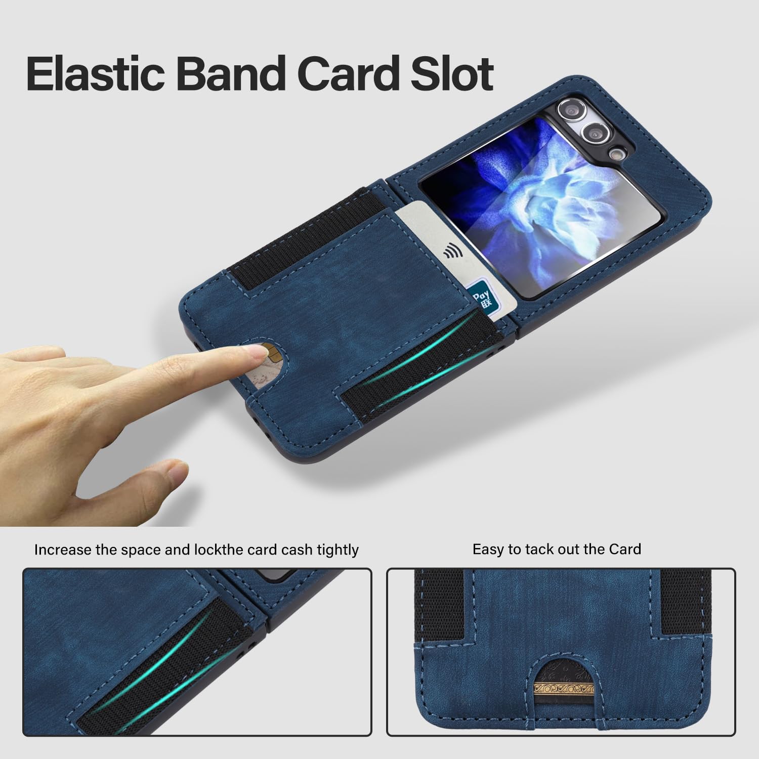 JGY Samsung Z Flip 5 Case Leather Wallet, Z Flip 5 Wallet case with Hinge Protection Card Slots PU Leather Card Holder Rugged Non-Slip Full Body Drop Protector Back case for Z Flip 5 (Blue)