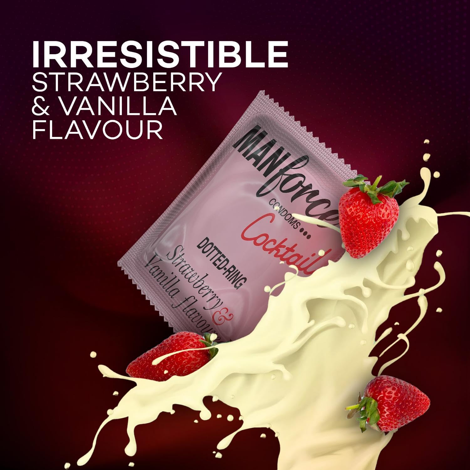 Manforce Cocktail Condoms with Dotted-Rings, Strawberry & Vanilla Flavoured- 10 Pieces 1