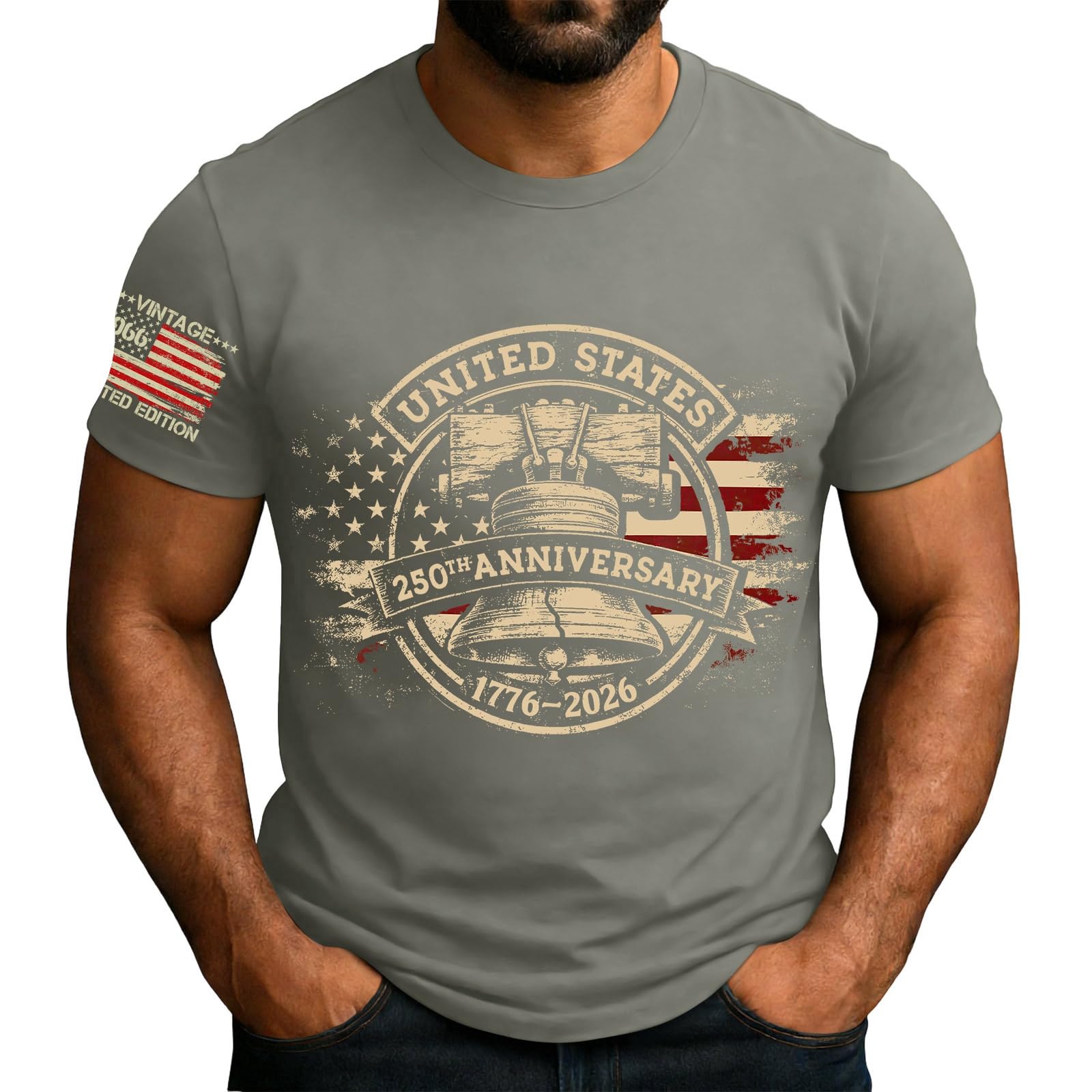 USA 250Th Anniversary Shirt Mens Fourth of July Tops Crew Neck Independence Day Short Sleeve Patriotic Tshirt