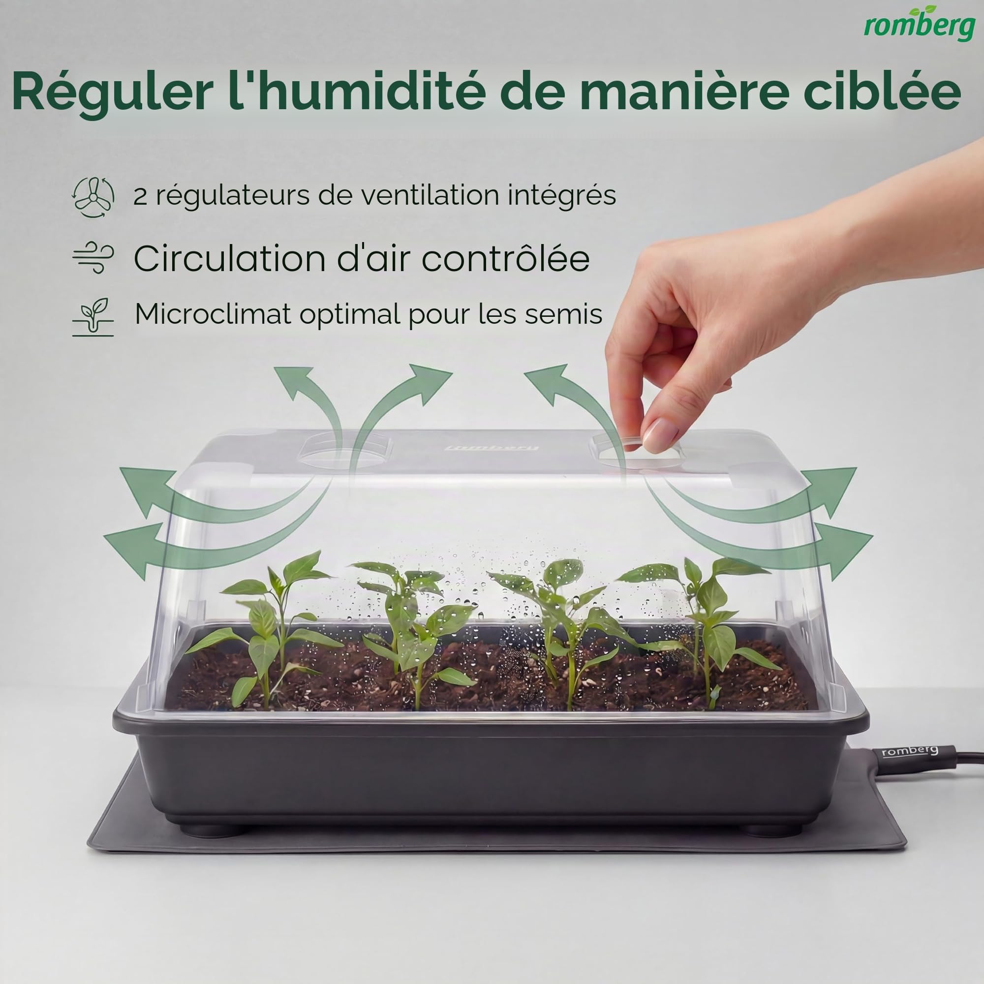 Romberg Thermo M Serre avec Tapis Chauffant, Couleur Anthracite, gouttières d'eau, Curseur dans la Maison,
