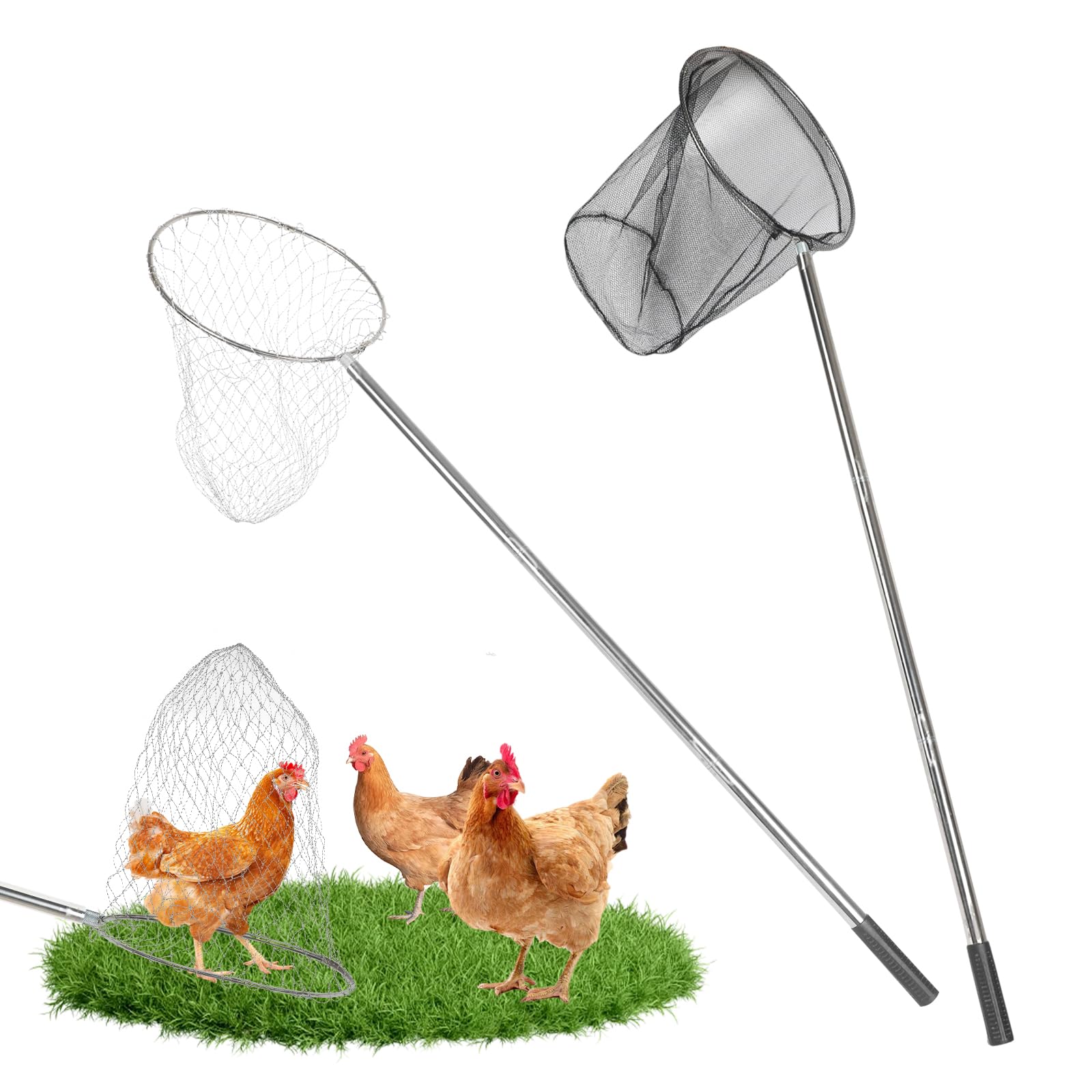 Lot de 2 filets de poulet - Filet multifonction pour attrape-poulets - 80 à 240 cm - Pour poulet, canard, oie, dinde, poissons, nettoyage d'étang