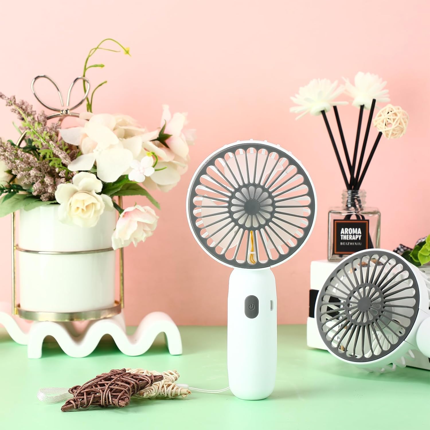 12 Pack Mini Portable Handheld Fan Bulk for Travel 3 Speeds, Rechargeable USB Battery Operated, Small Personal Eyelash Fans for Women Outdoor(White,Simple Style)